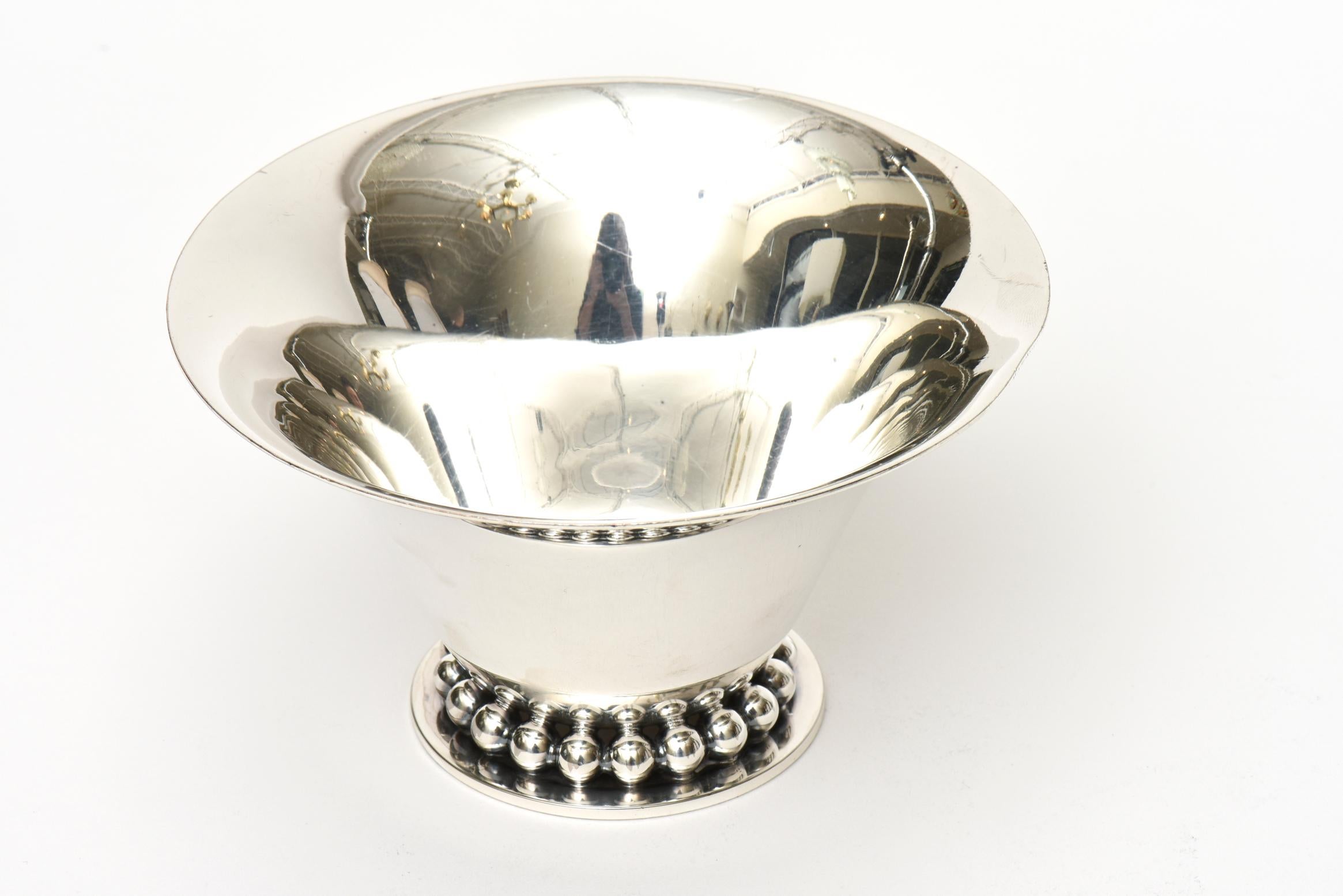 Mid-20th Century Silver-Plate Beaded Vessel, Bowl And Serving Piece with Flower Pod Lid Vintage For Sale