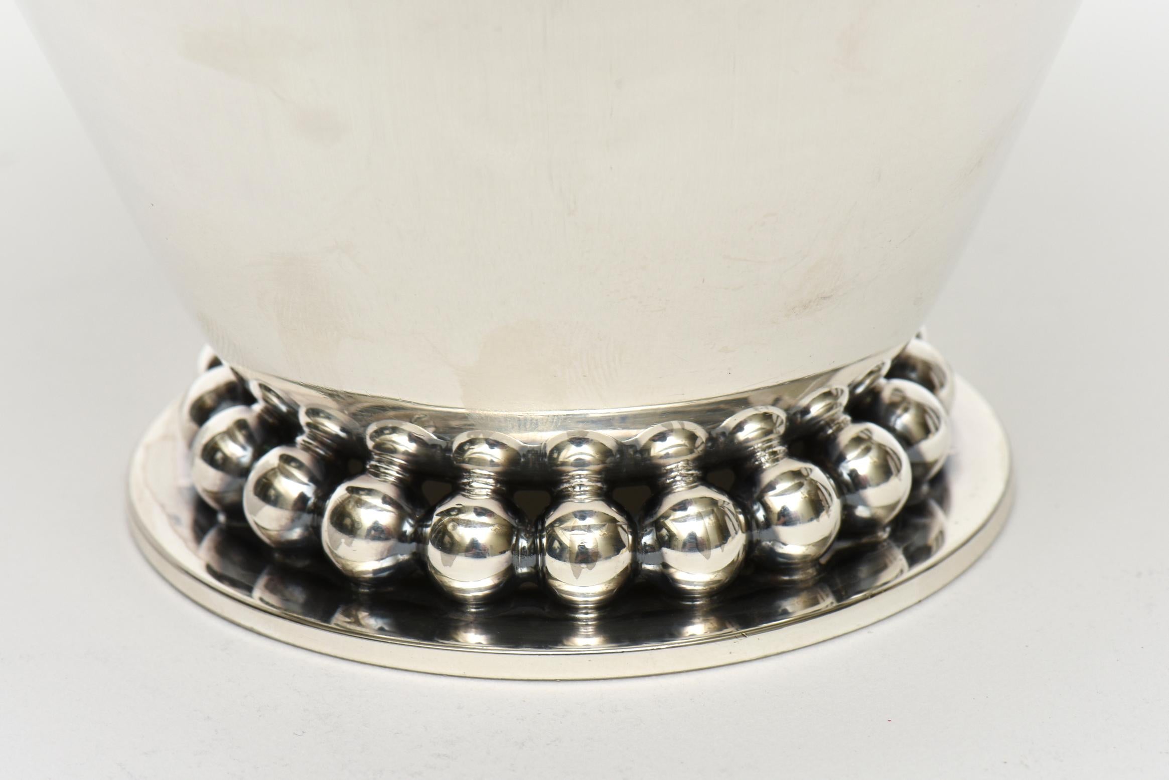 Silver Plate Silver-Plate Beaded Vessel, Bowl And Serving Piece with Flower Pod Lid Vintage For Sale