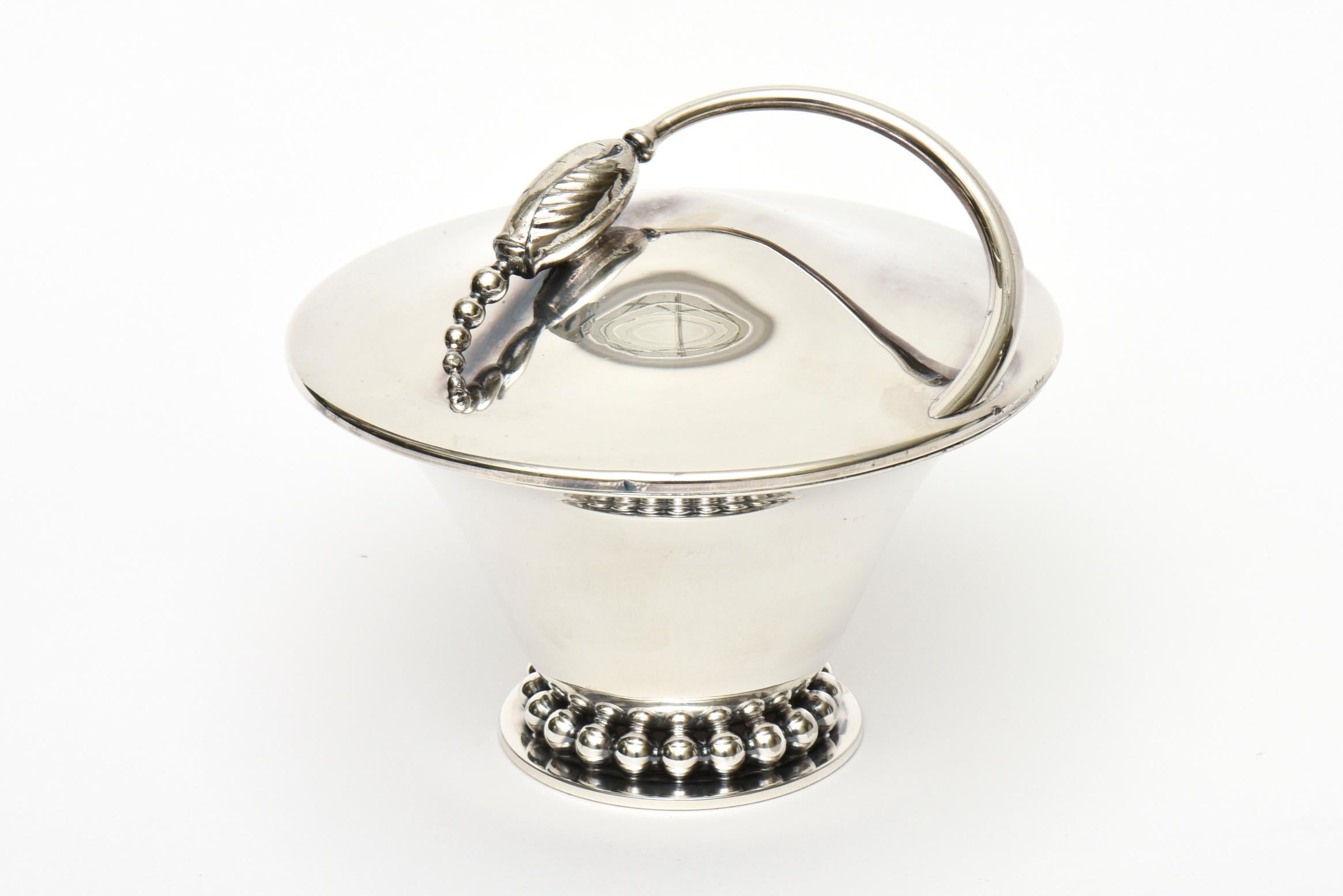 Silver-Plate Beaded Vessel, Bowl And Serving Piece with Flower Pod Lid Vintage For Sale 2