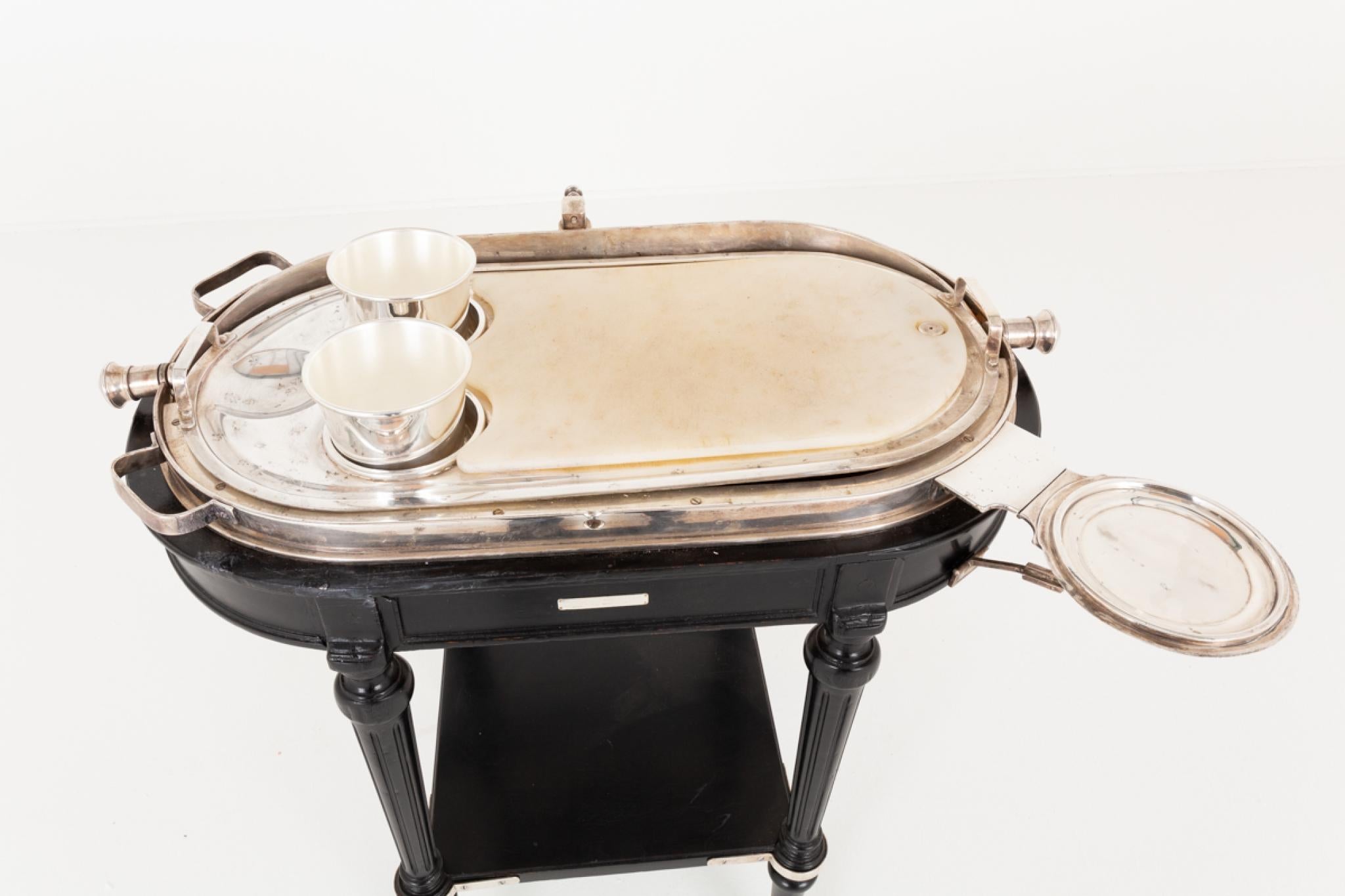 Carro para trinchar carne de vacuno de plata Art Decó Drakes London Carvery mediados del siglo XX en venta