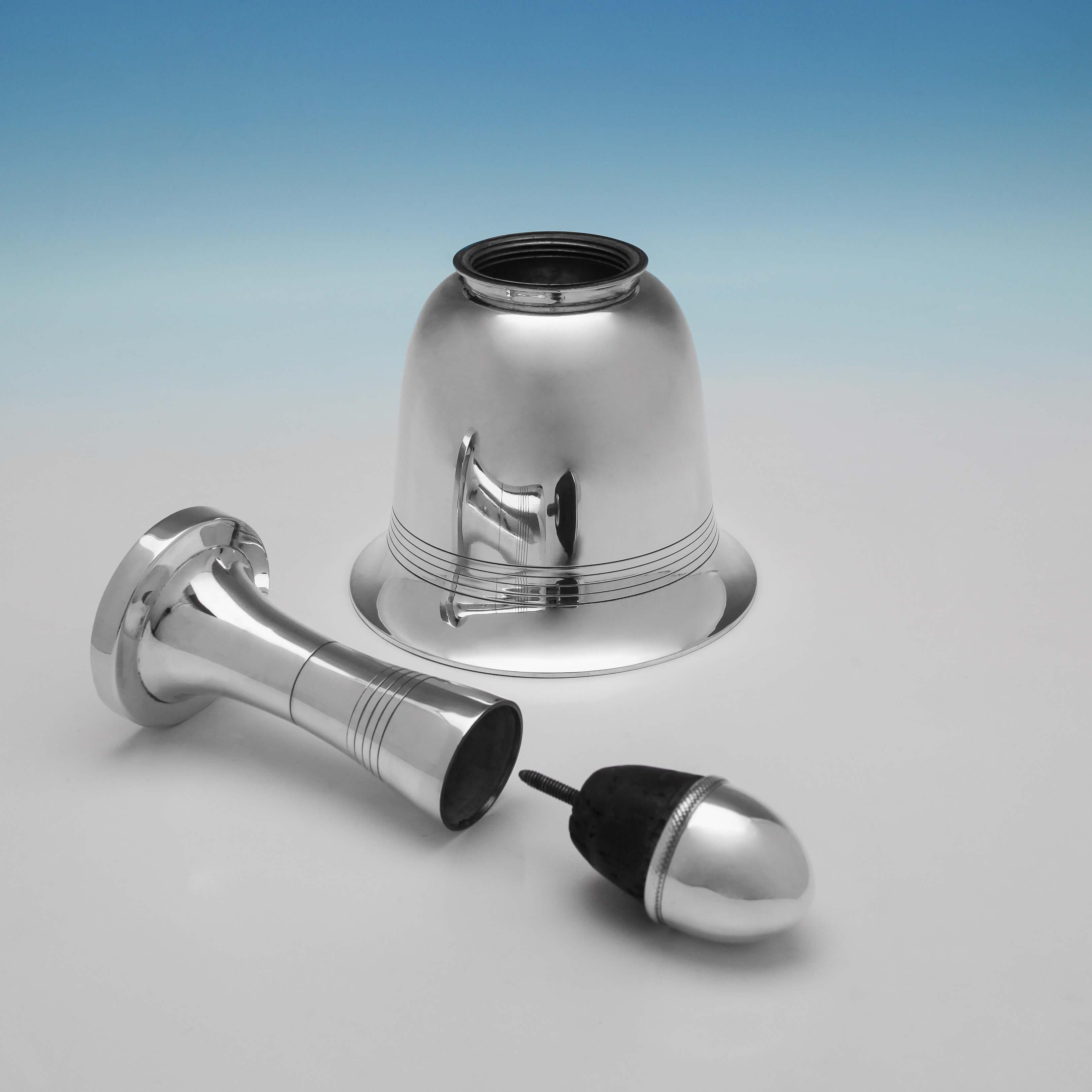 English Dunhill Art Deco Silver Plated Novelty Bell Design Cocktail Shaker