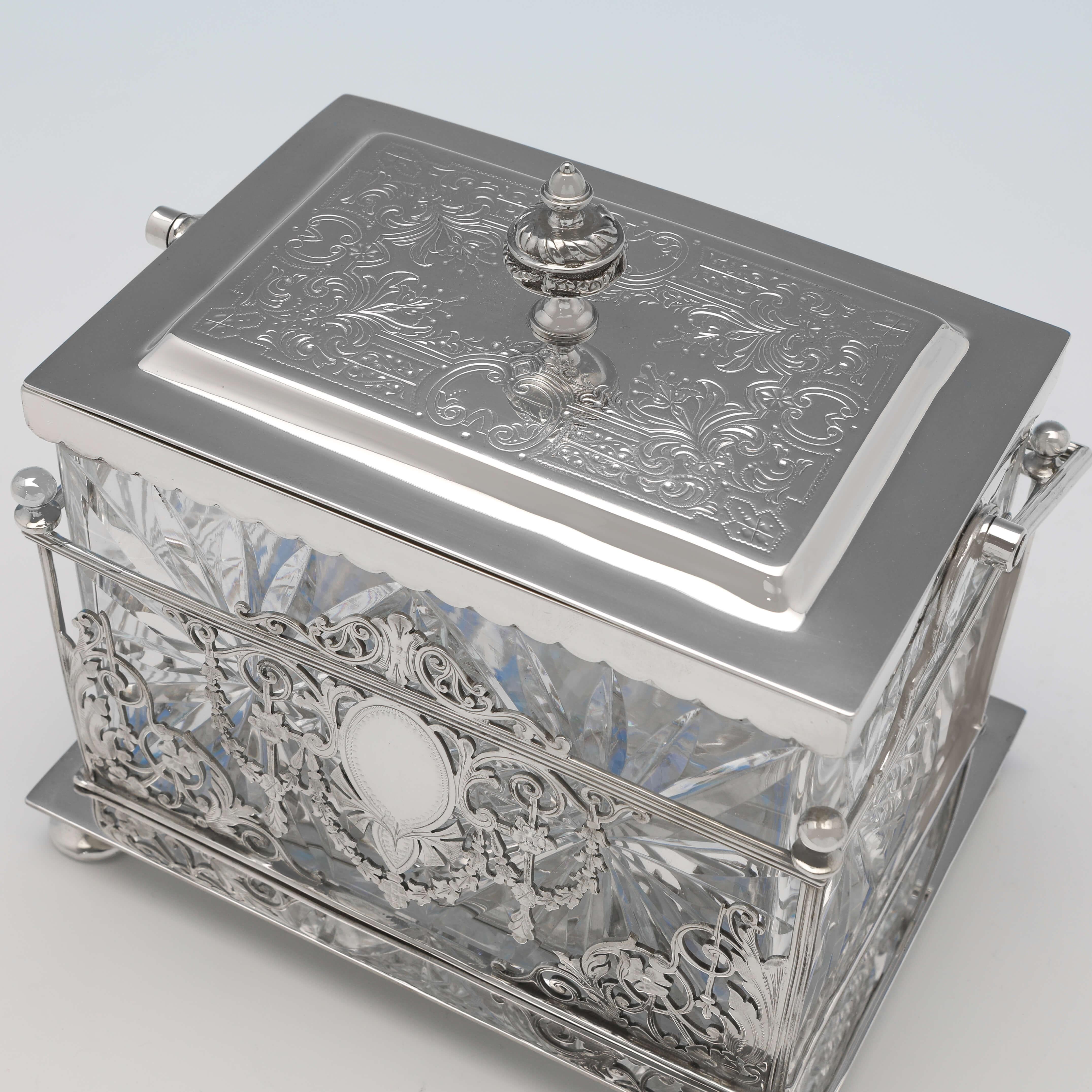 English Victorian Silver Plated Biscuit Box by William Hutton & Sons, Circa 1890