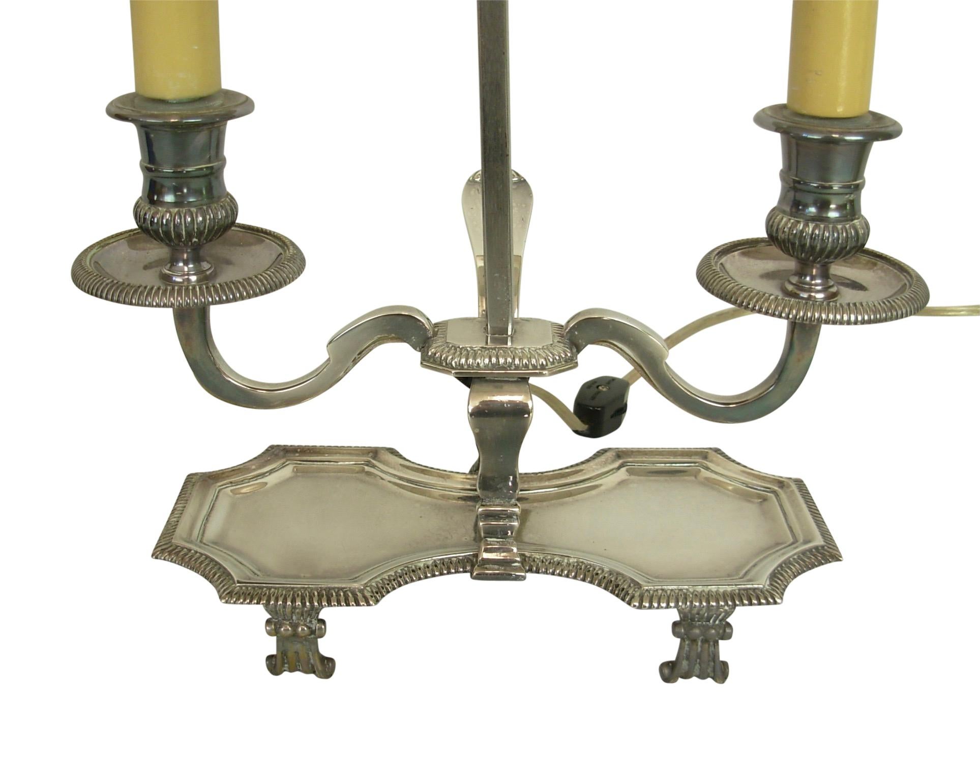 Silver Plate Silver-Plate Bouillotte Lamp with Red Tole Shade, Early 20th Century