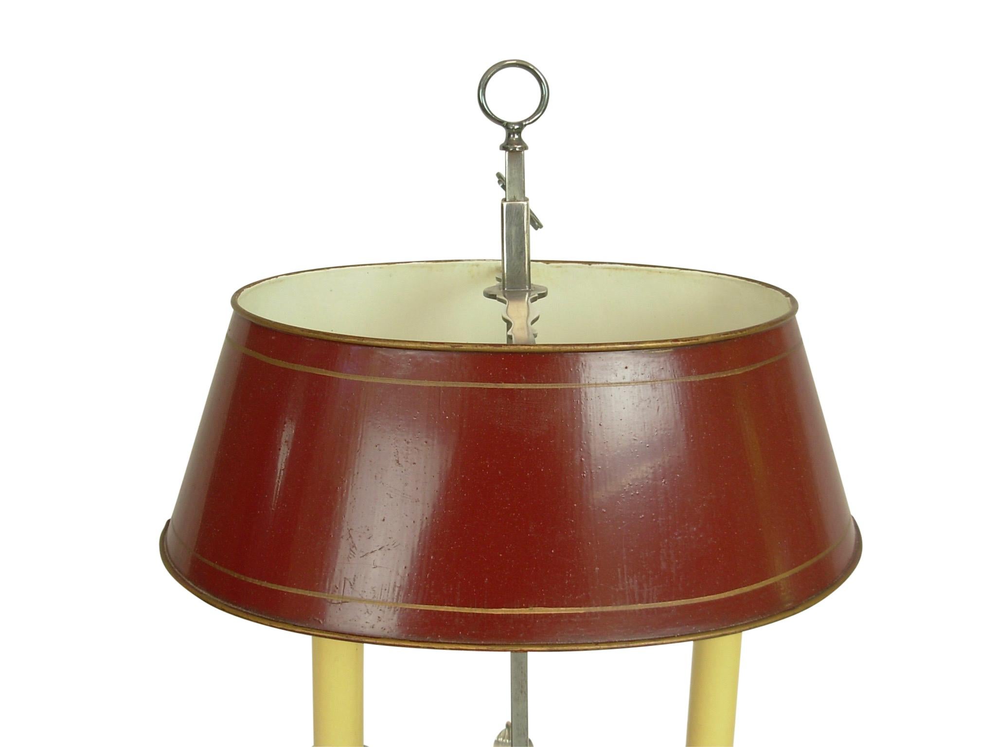 Silver-Plate Bouillotte Lamp with Red Tole Shade, Early 20th Century 1