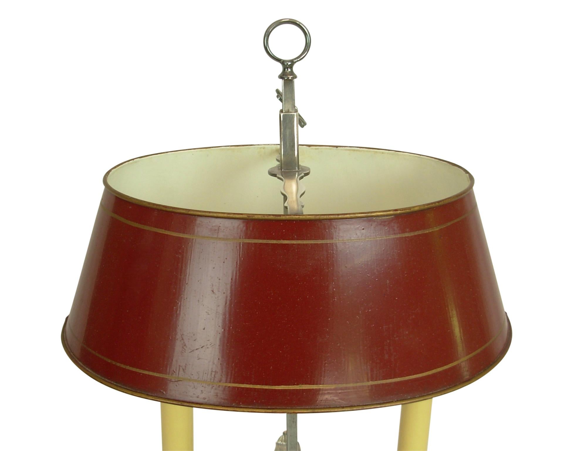 Silver-Plate Bouillotte Lamp with Red Tole Shade, Early 20th Century 3