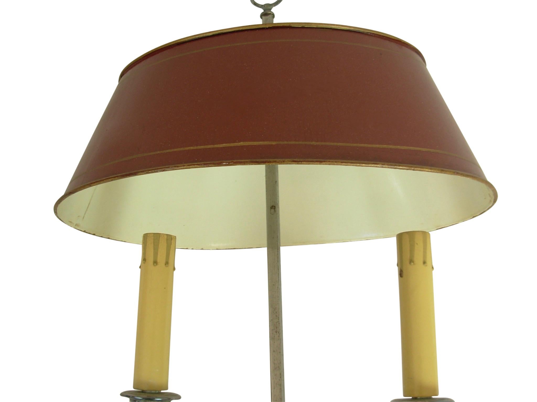 Silver-Plate Bouillotte Lamp with Red Tole Shade, Early 20th Century 4