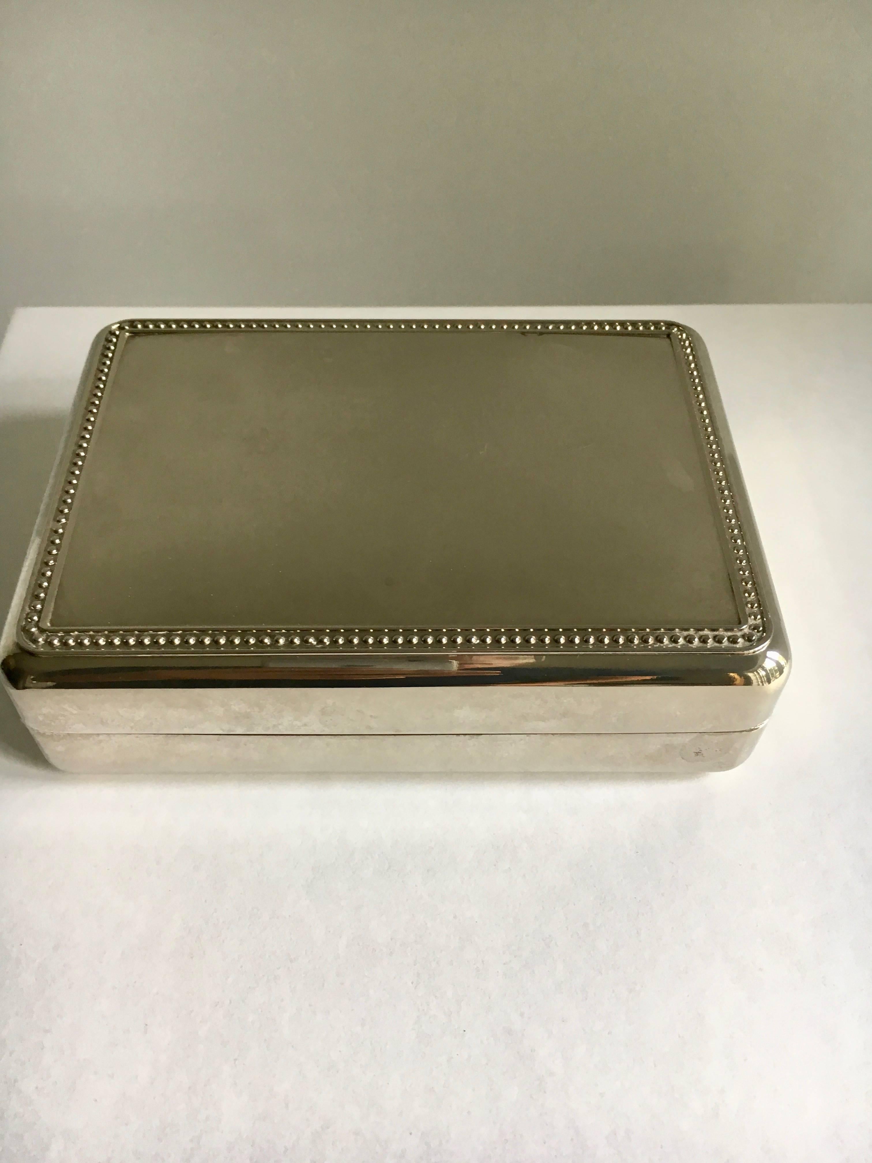 Mid-Century Modern Silver Plate Box with Blue Interior