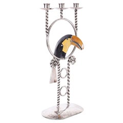 Silver Plate Candelabra with Toucan by Emilla Castillo