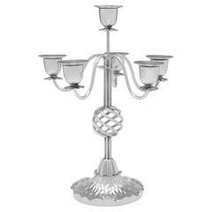 Candelabro d'argento antico del periodo estetico di Hukin and Heath, circa 1880