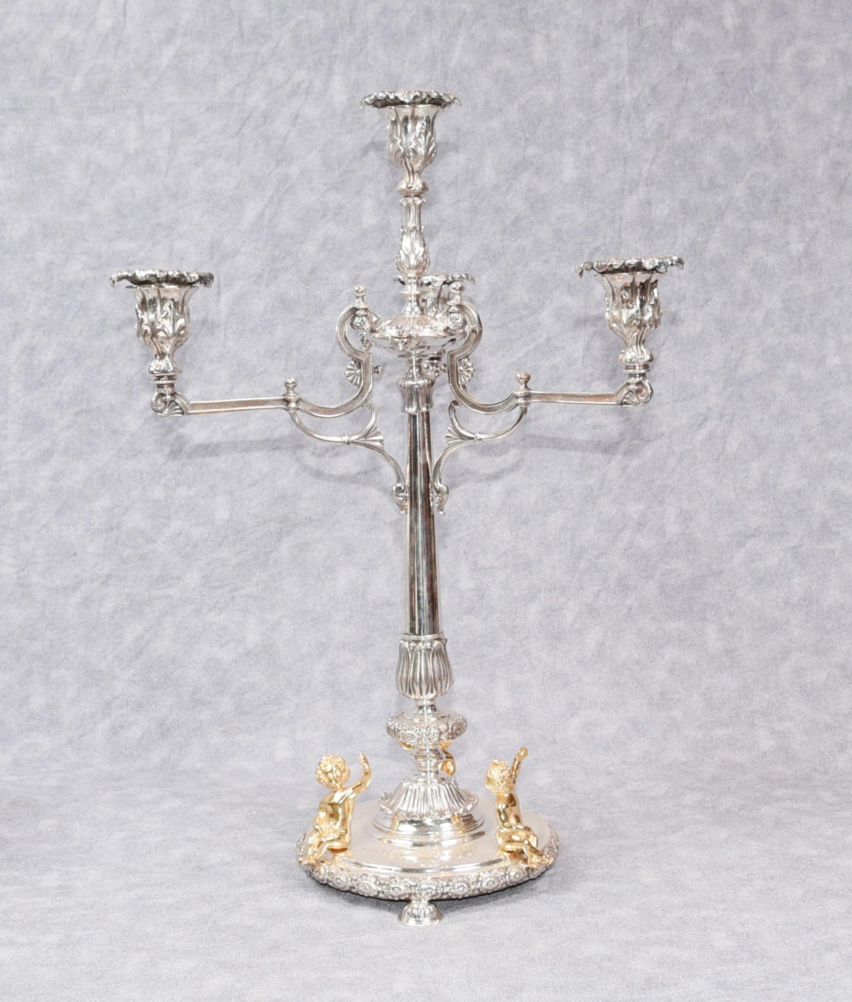 Silver Plate Centrepiece Epergne, Sheffield Glass Tray Cherub Dish For Sale 9