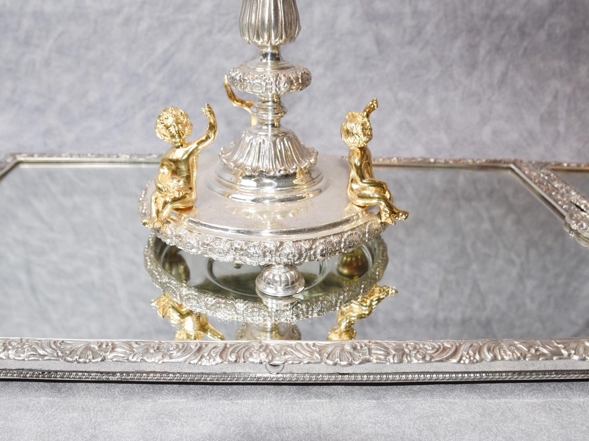 Silver Plate Centrepiece Epergne, Sheffield Glass Tray Cherub Dish For Sale 10