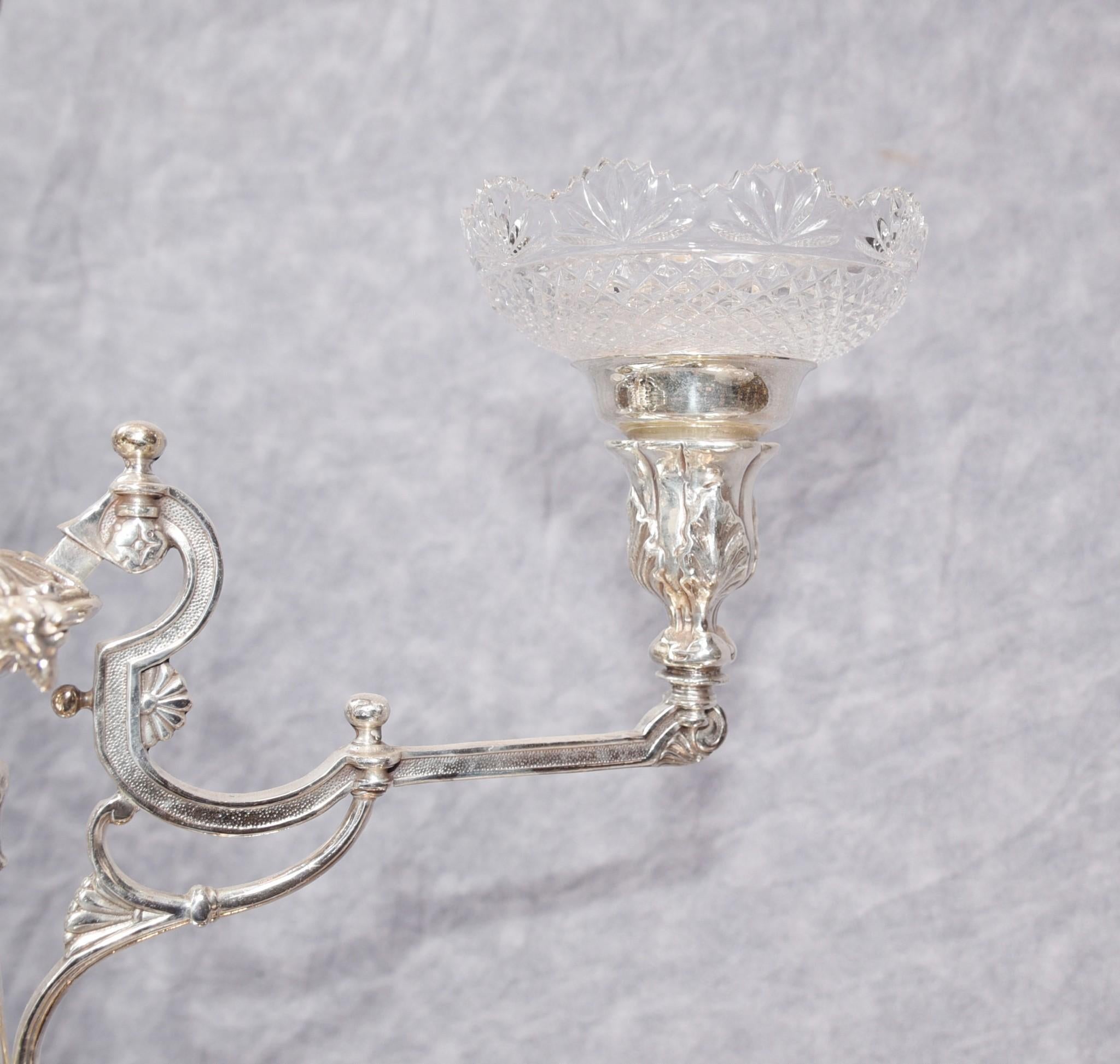 Silver Plate Centrepiece Epergne, Sheffield Glass Tray Cherub Dish For Sale 11