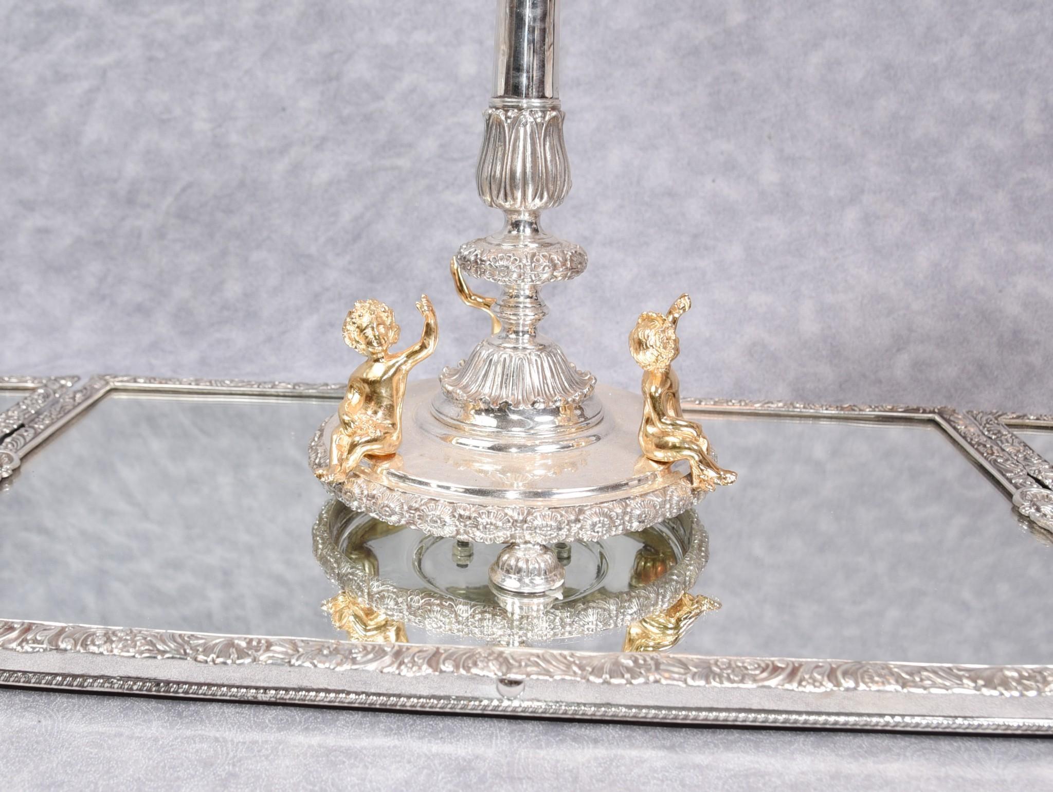 Silver Plate Centrepiece Epergne, Sheffield Glass Tray Cherub Dish For Sale 2