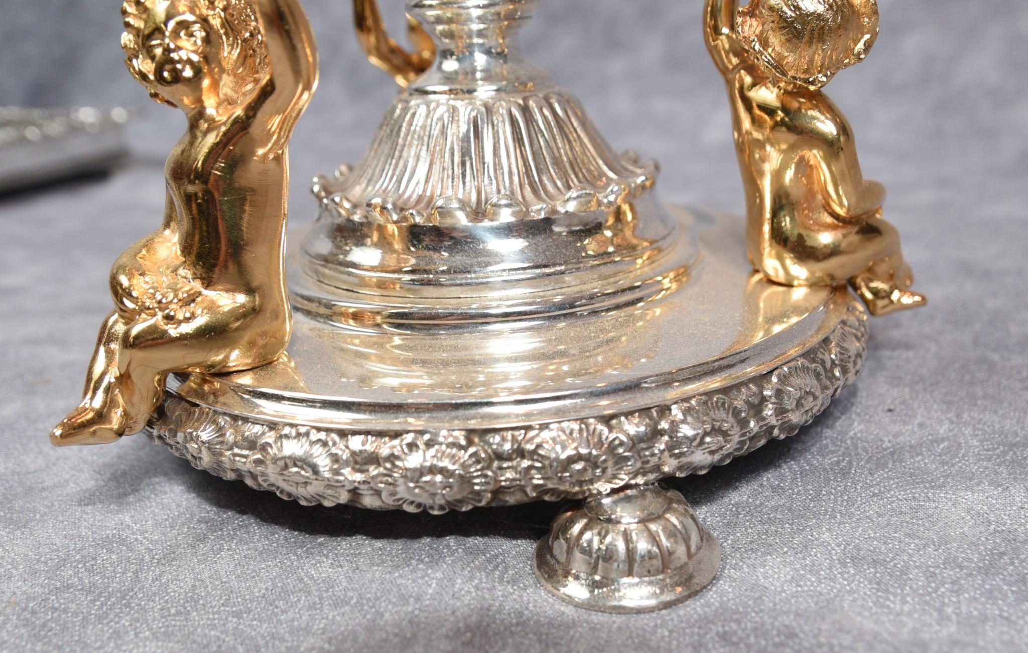 Silver Plate Centrepiece Epergne, Sheffield Glass Tray Cherub Dish For Sale 4