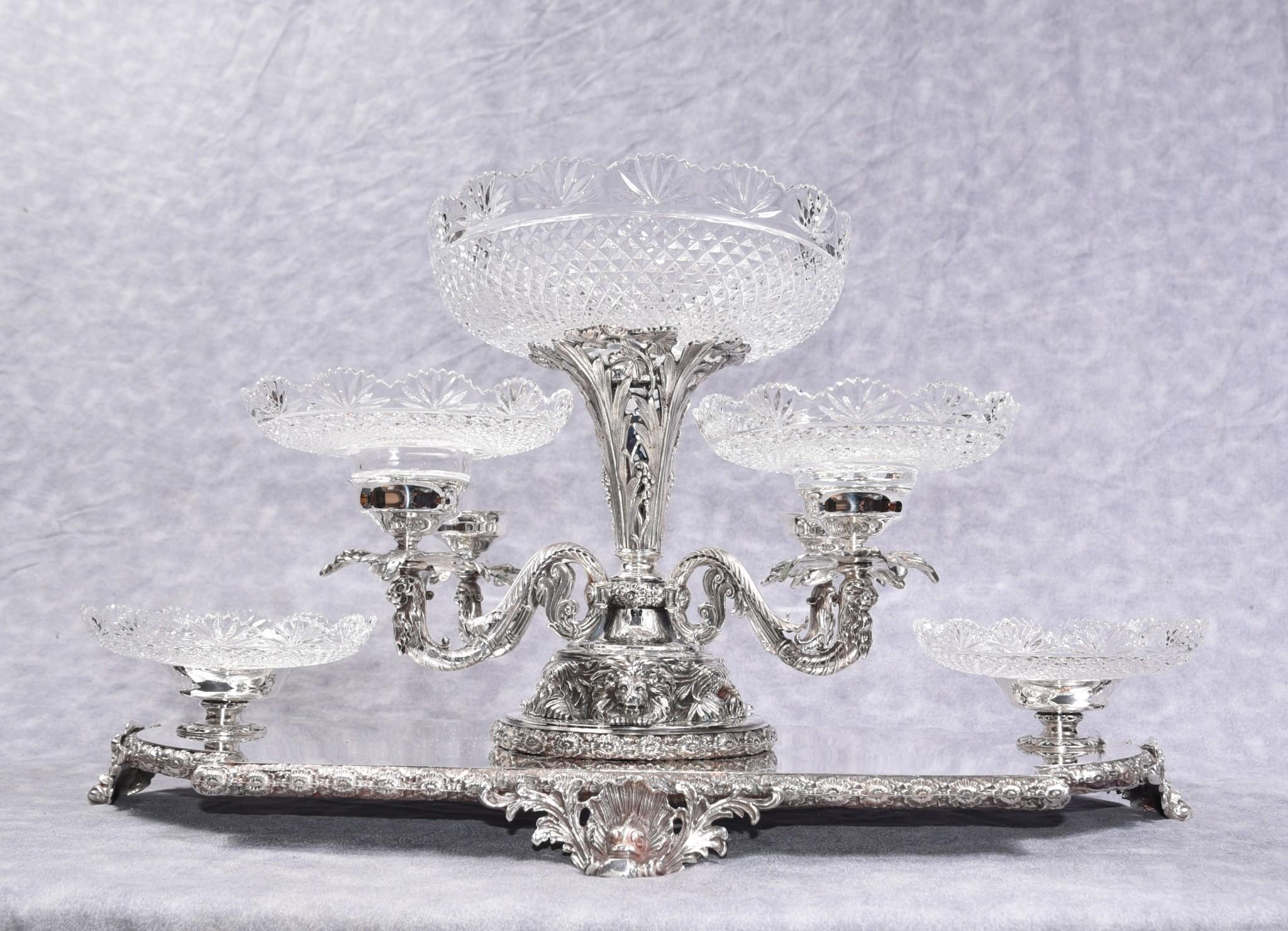 Come view in our Hertfordshire antiques showroom, just 25 minutes north of London
Stunning Victorian style Sheffield silver plate epergne
What a delightful piece, ready to take centre stage as part of any high end dining set up
Patina to the
