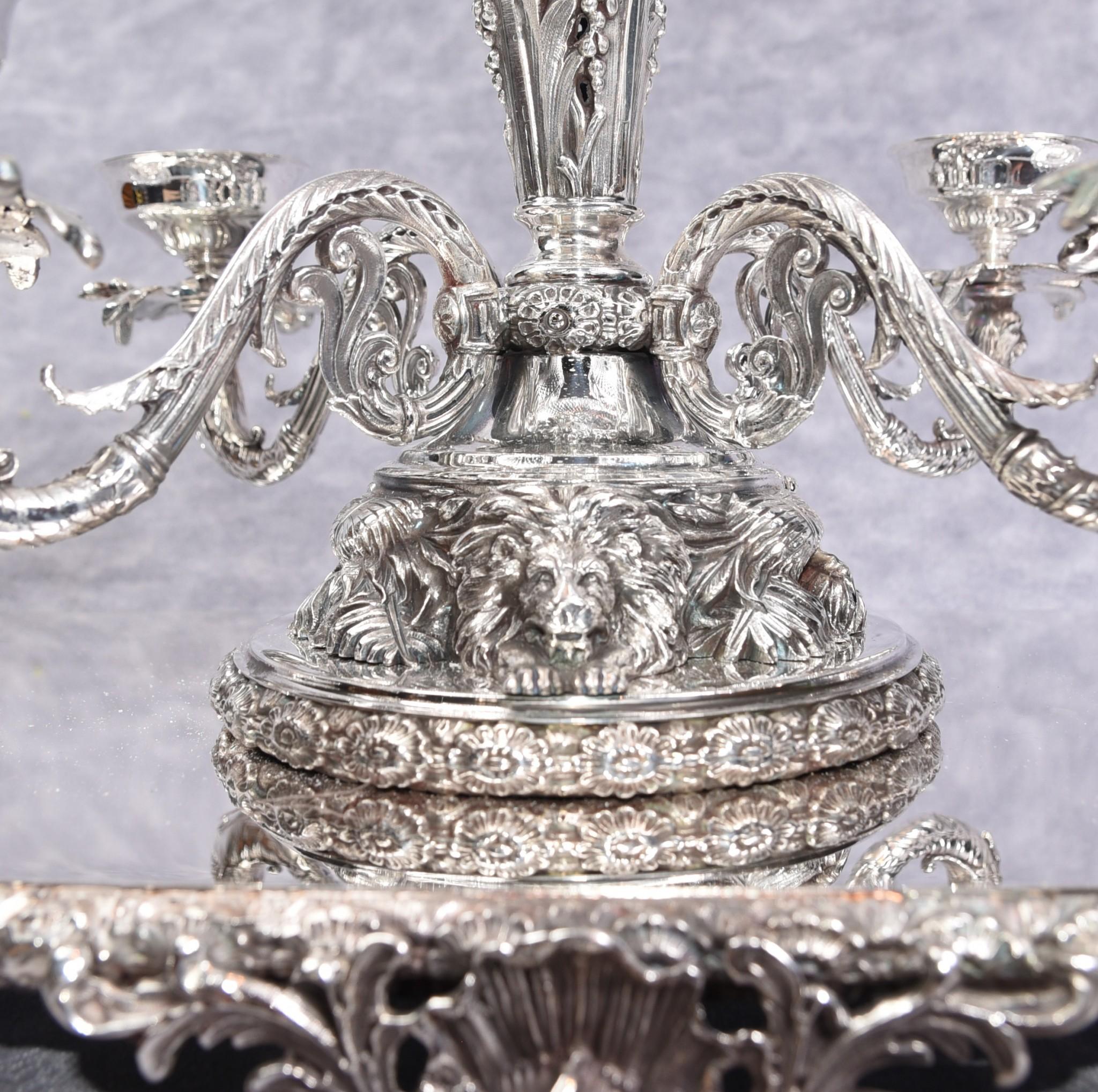 Silver Plate Centrepiece, Sheffield Surtout De Table Glass Epergne Victorian In Good Condition In Potters Bar, GB