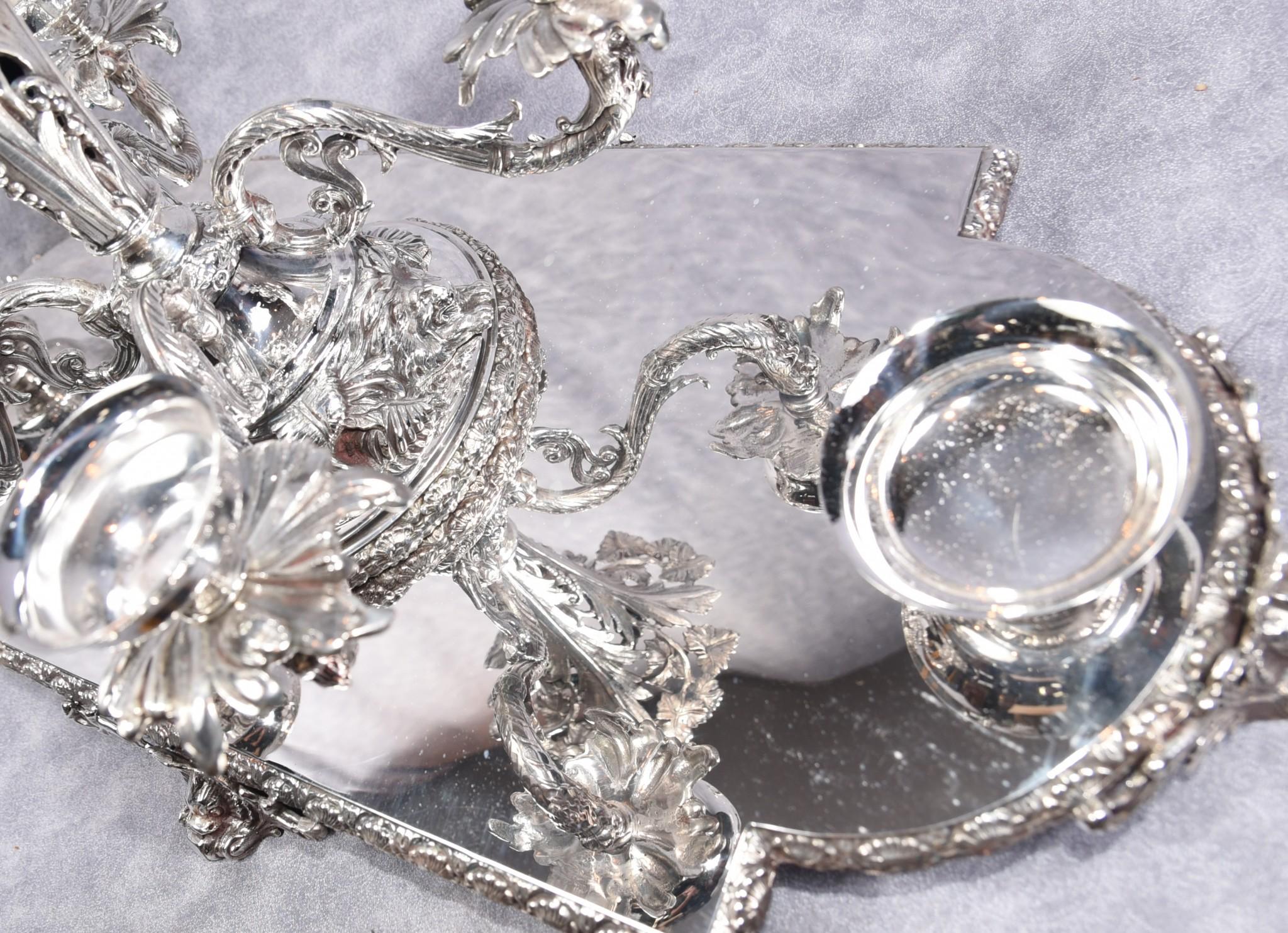 Silver Plate Centrepiece, Sheffield Surtout De Table Glass Epergne Victorian Pl 9
