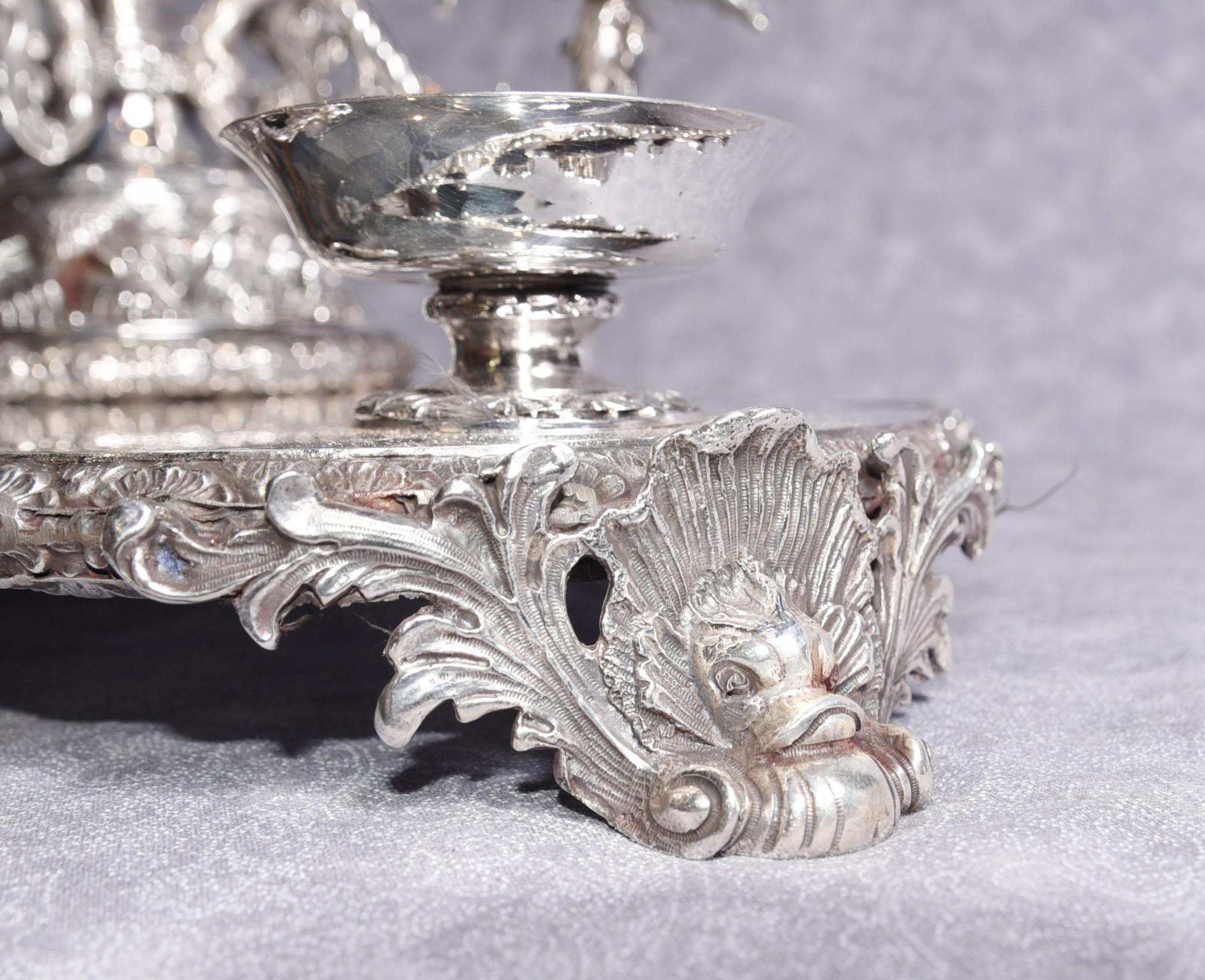 Silver Plate Centrepiece, Sheffield Surtout De Table Glass Epergne Victorian Pl 11