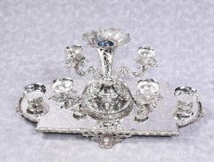 Silver Plate Centrepiece, Sheffield Surtout De Table Glass Epergne Victorian Pl
