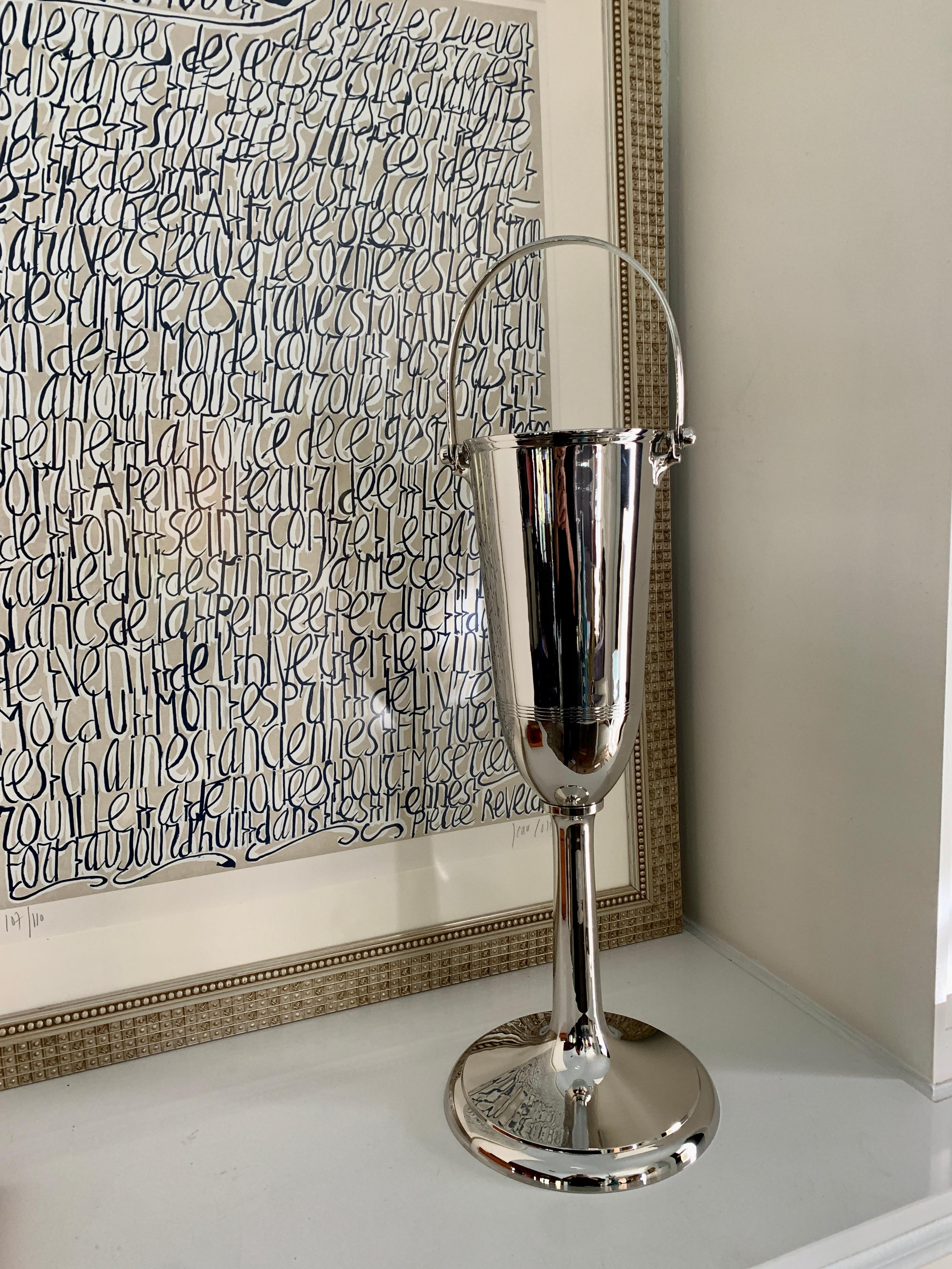 Modern Silver Plate Champagne Bucket on Stand with Handle