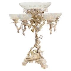 Centre de table chérubin Sheffield Epergne Glass Bowl plaqué argent