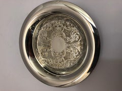 Silver Plate Circular Dish with Embossed Decoration & a Broad Rim