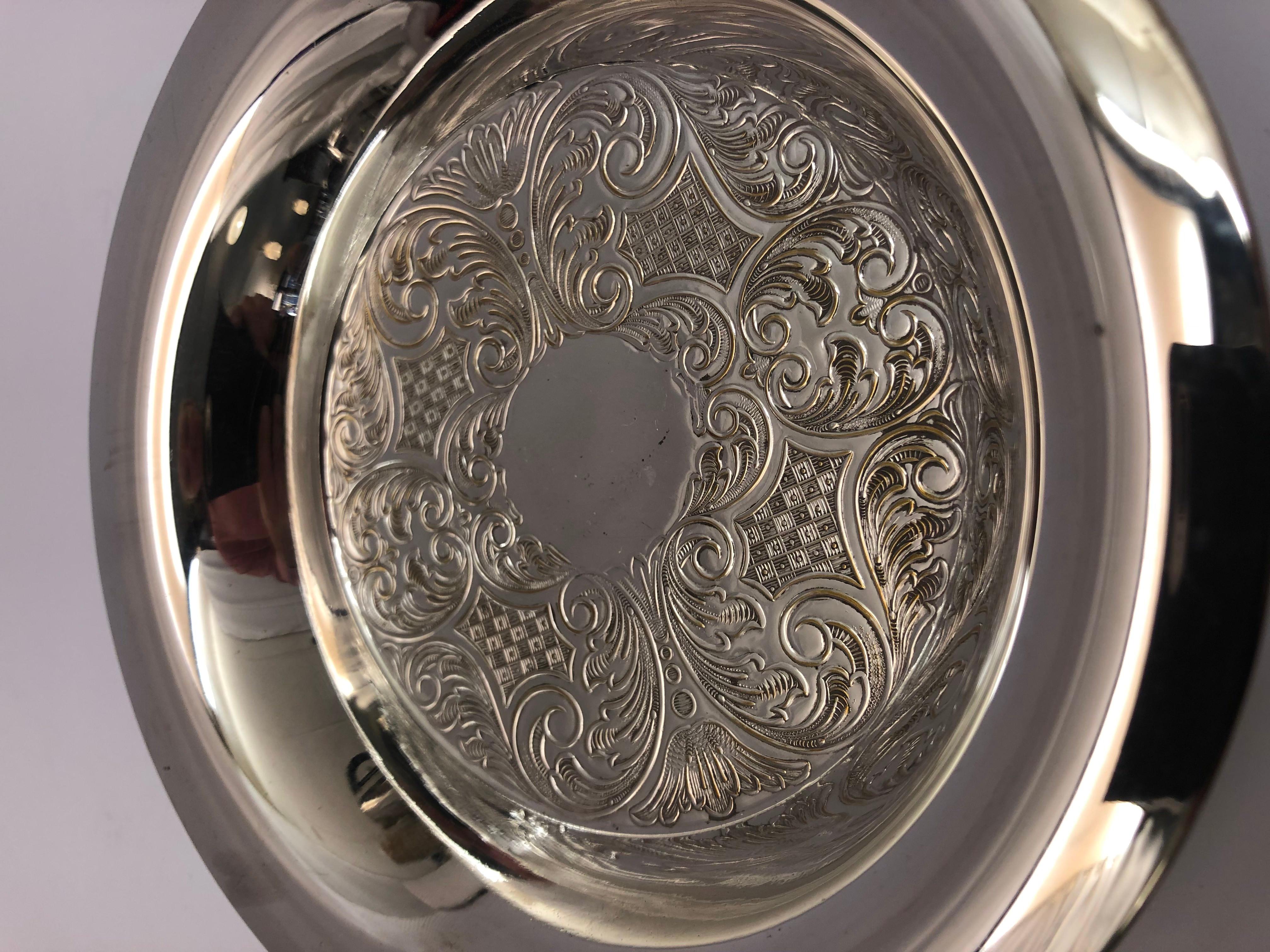 Silver Plate Circular Dish with Embossed Decoration & a Broad Rim In Good Condition For Sale In London, London