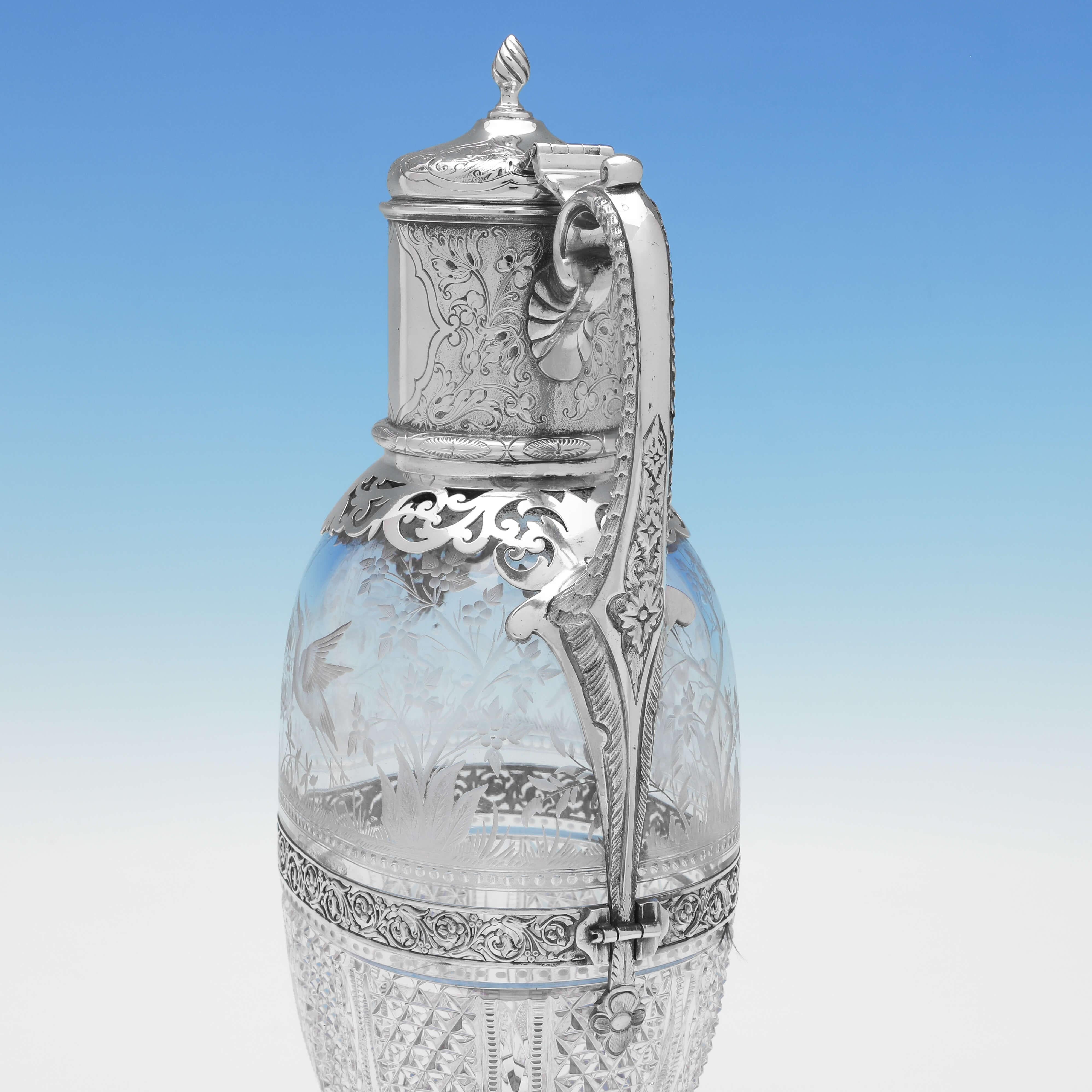 English Stunning Aesthetic Period Antique Silver Plated Claret Jug by Elkington in 1866