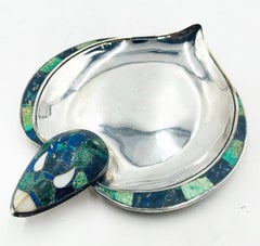 Silver Plate "Cobra" tray With Lapis Lazuli & Malachite by Los Castillo, Mexico
