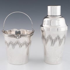Shaker da cocktail e secchiello per il ghiaccio in argento Delheid c1935