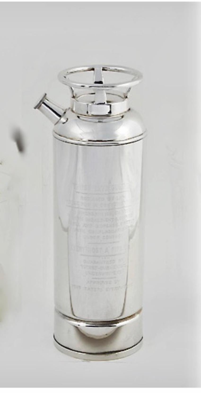 Canadian Silver Plate Cocktail Shaker as a Fire Extinguisher For Sale