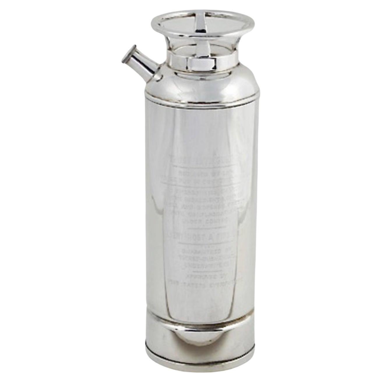 Silver Plate Cocktail Shaker as a Fire Extinguisher For Sale