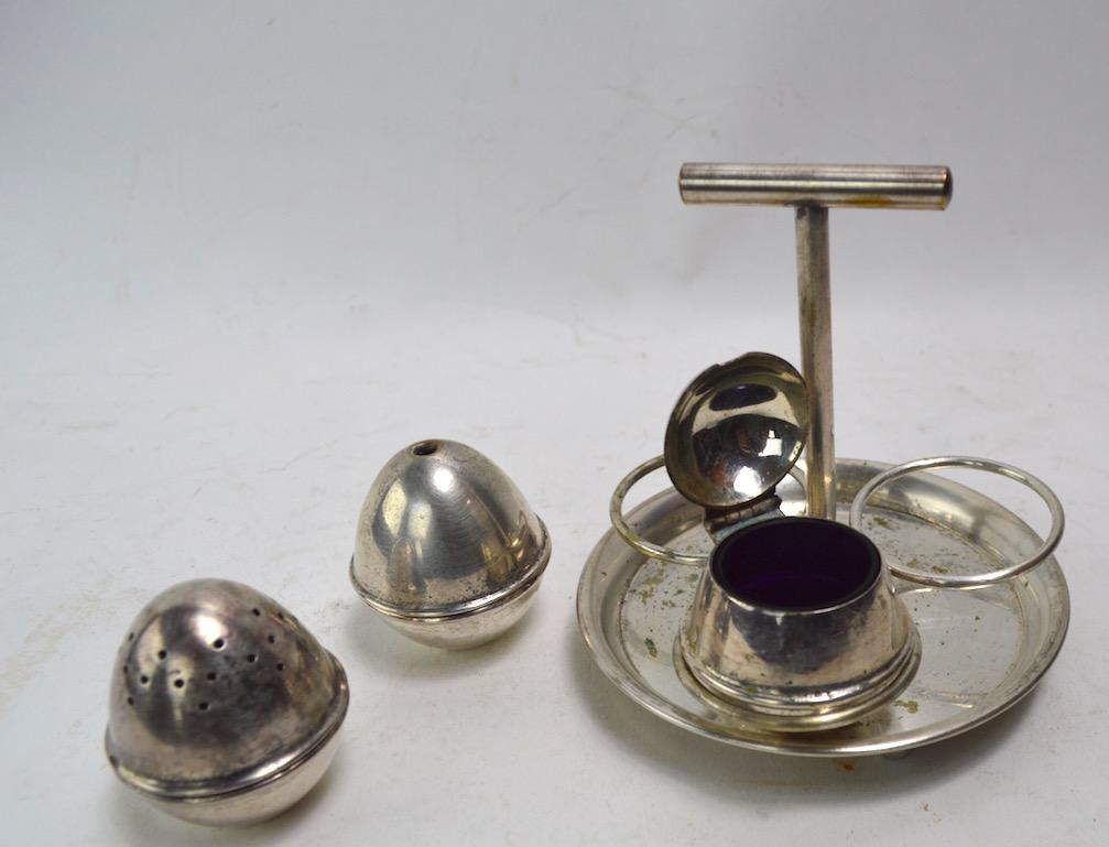 Aesthetic Movement Silver Plate Condiment Set after Christopher Dresser