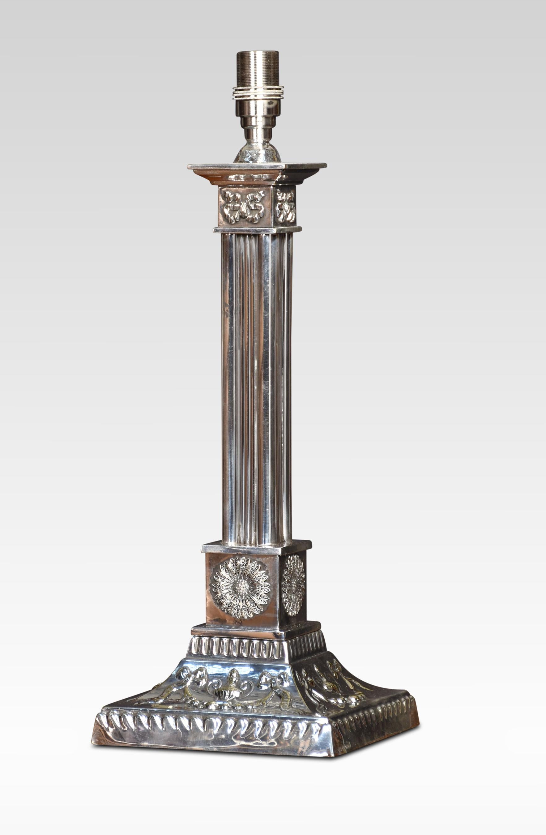 British Silver Plate Corinthian Column Table Lamp
