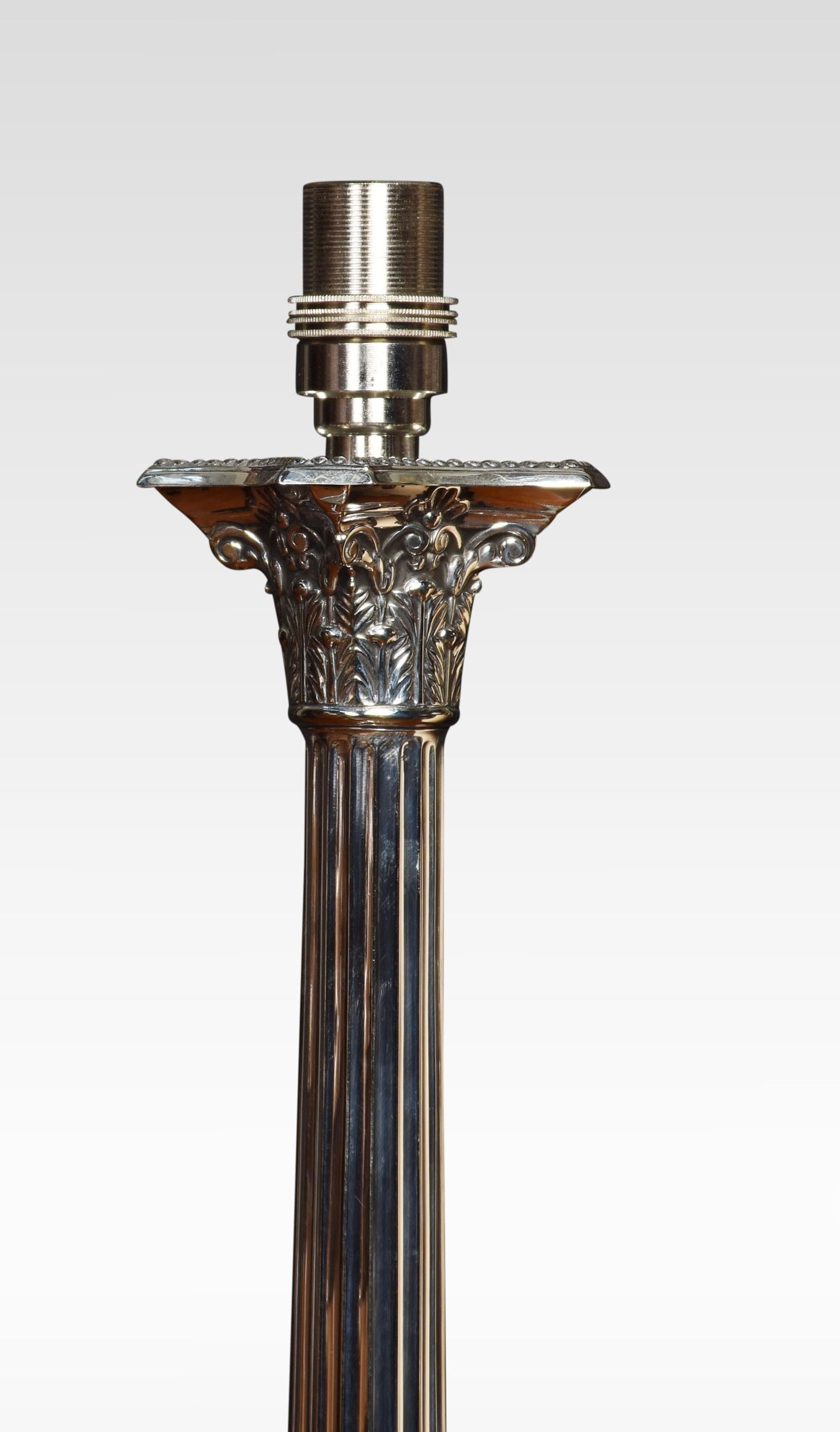 British Silver Plate Corinthian Column Table Lamp For Sale