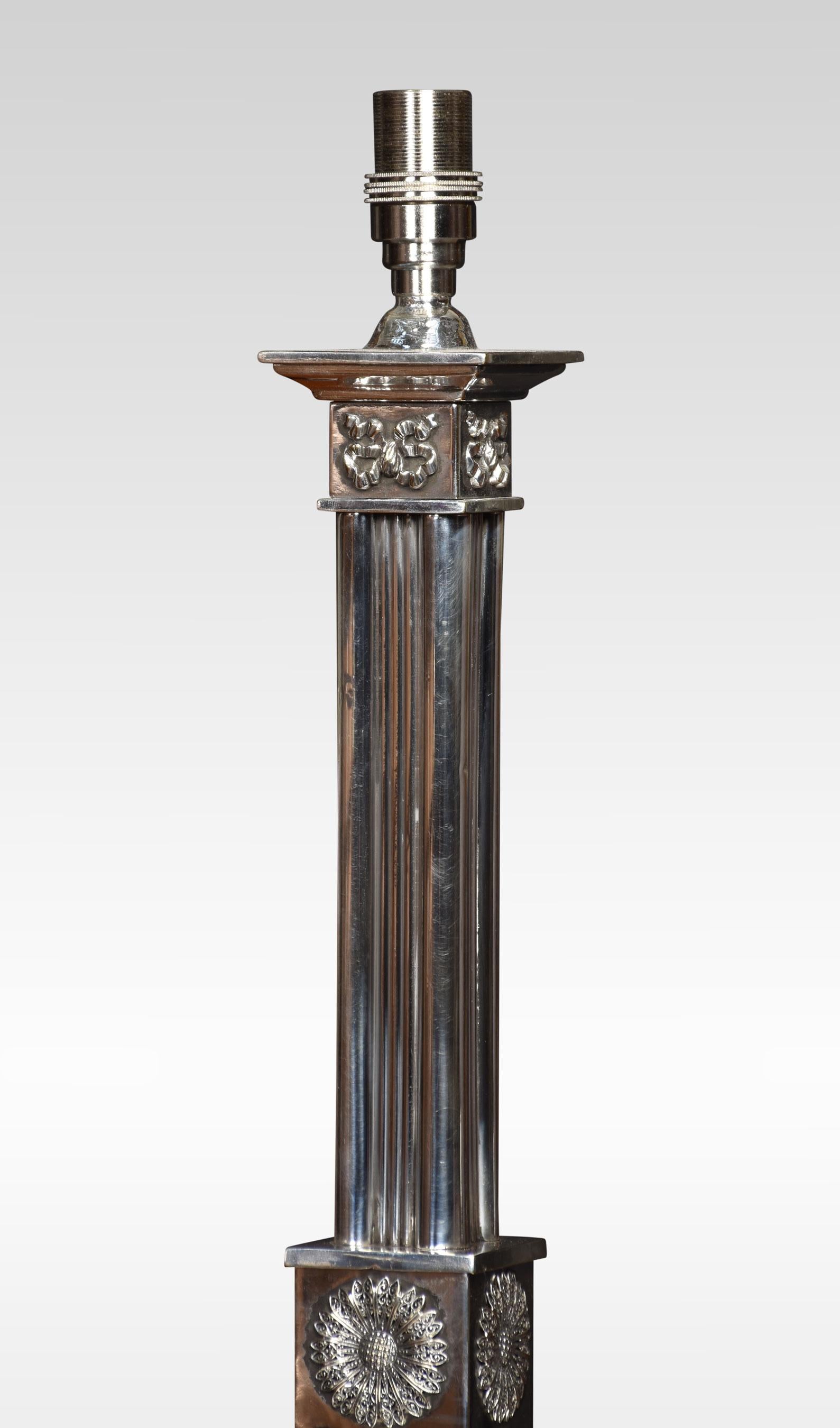 Silver Plate Corinthian Column Table Lamp In Good Condition In Cheshire, GB