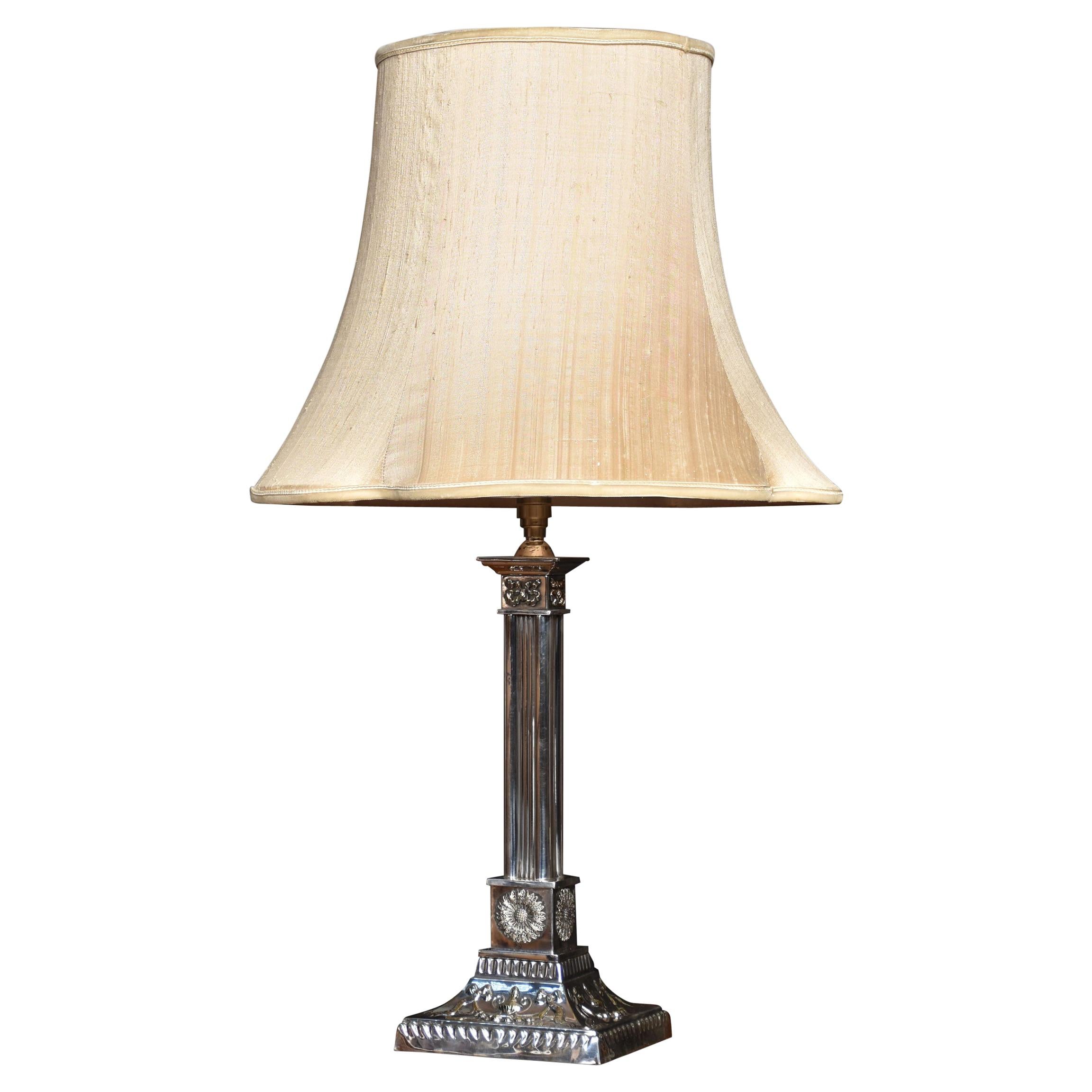 Silver Plate Corinthian Column Table Lamp