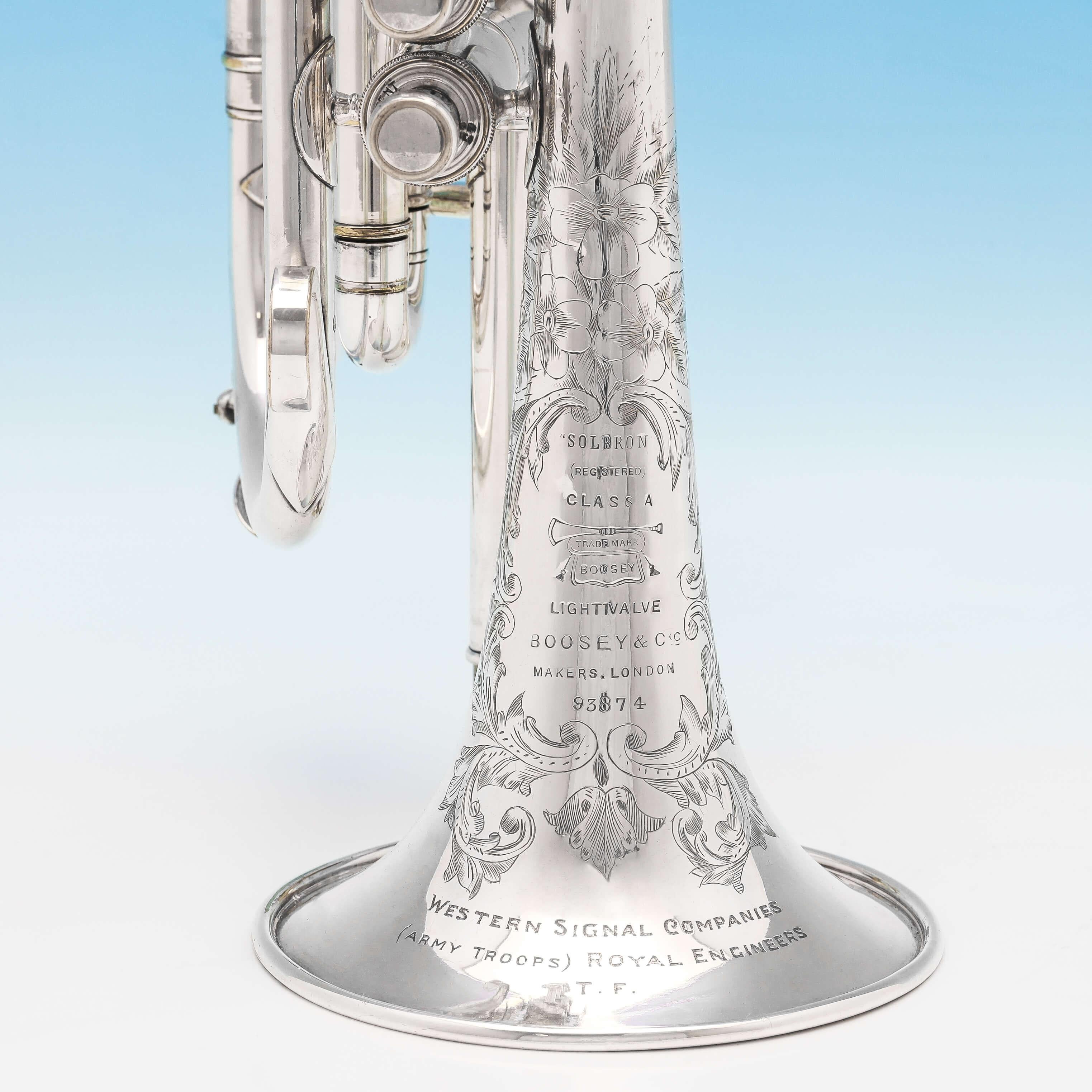 English First World War Silver Plated Cornet by Boosey & Co for Royal Engineers