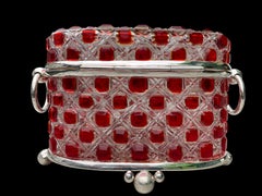 Silver Plate Cut Glass Jewelry Casket Case Box, 20th Century