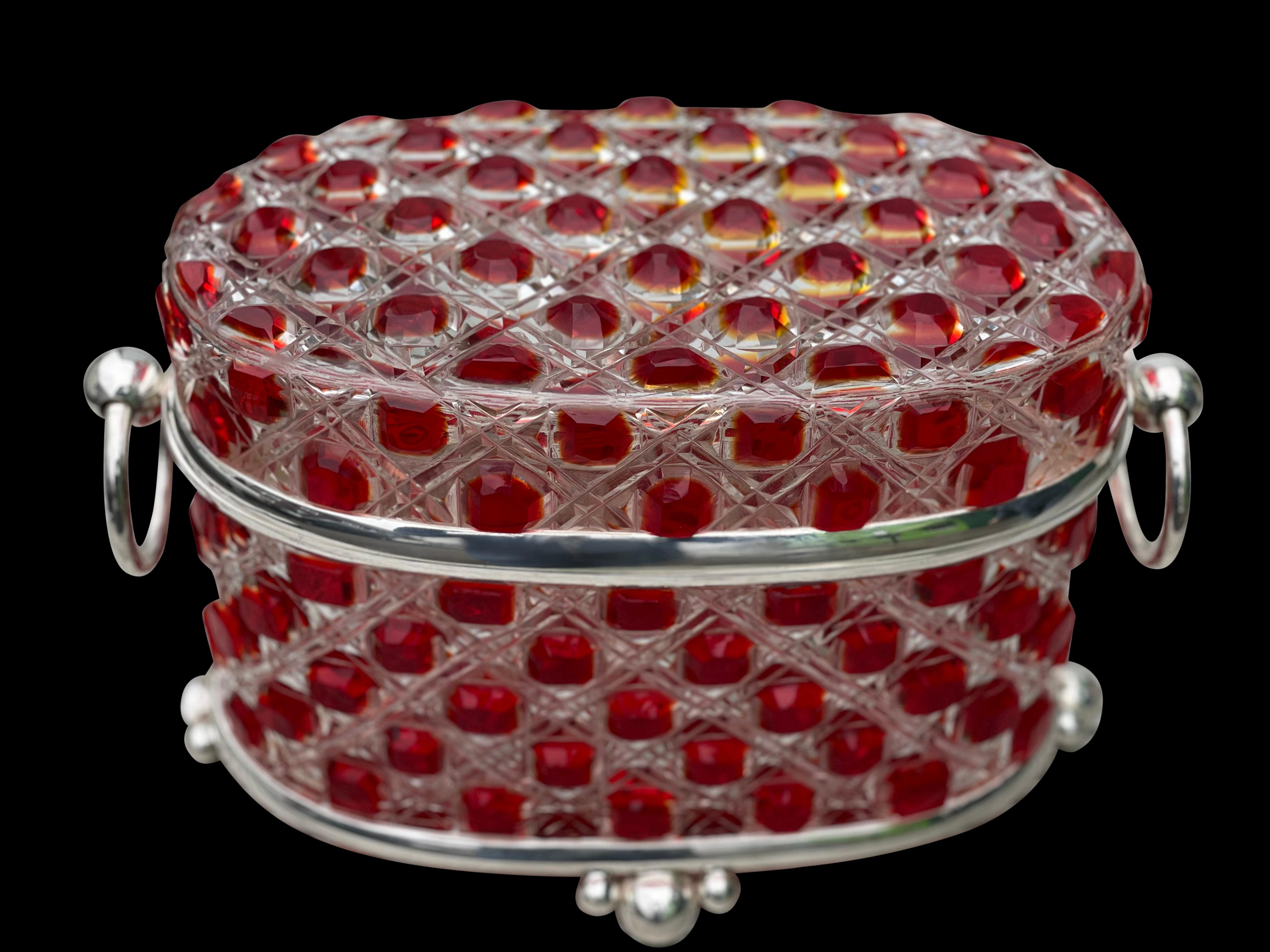 Silver Plate Cut Glass Jewelry Casket Case Box, 20th Century In Excellent Condition For Sale In London, GB