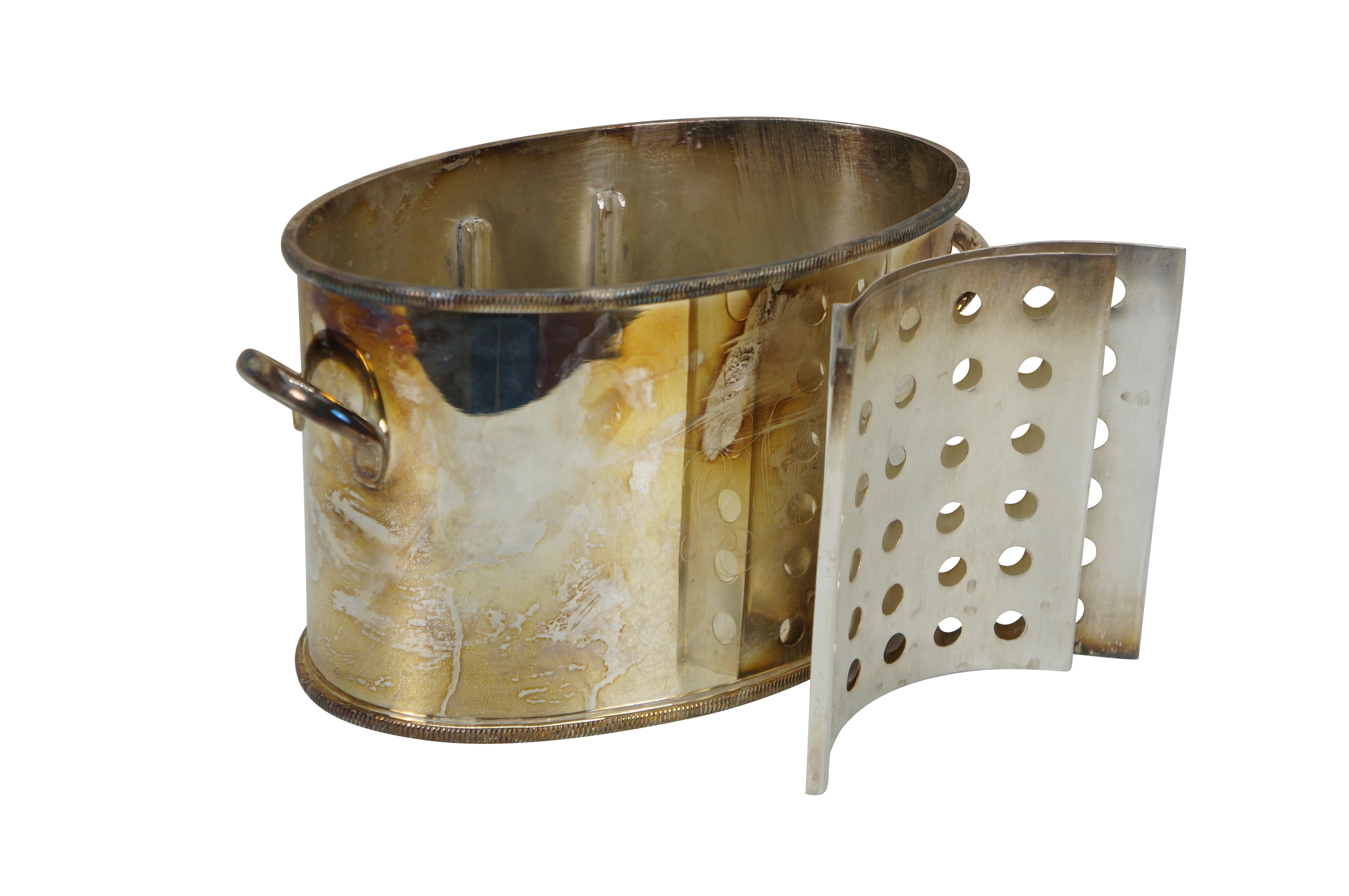 Moderno Secchiello refrigerante per vino con doppia bottiglia divisa in piastre d'argento Secchiello per ghiaccio da 10 pollici in vendita