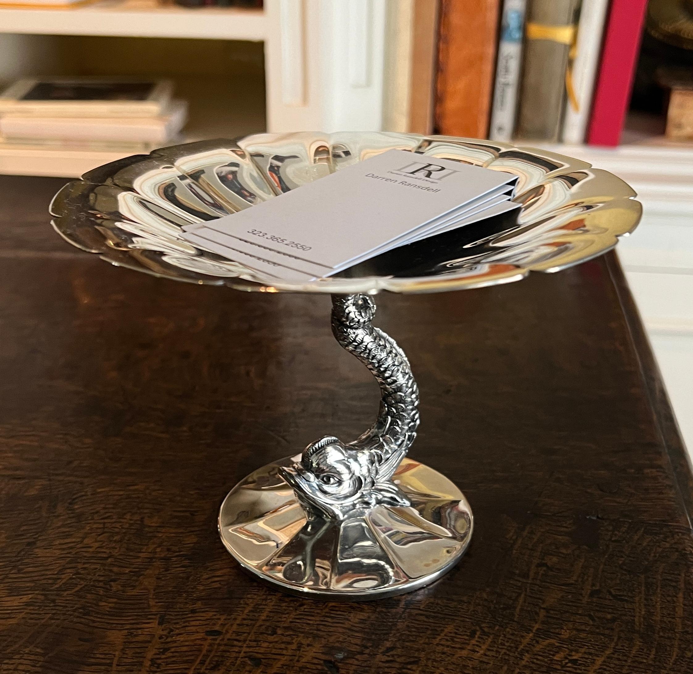 Silver Plate Dolphin Pedestal Bowl with Fluted Top For Sale 5