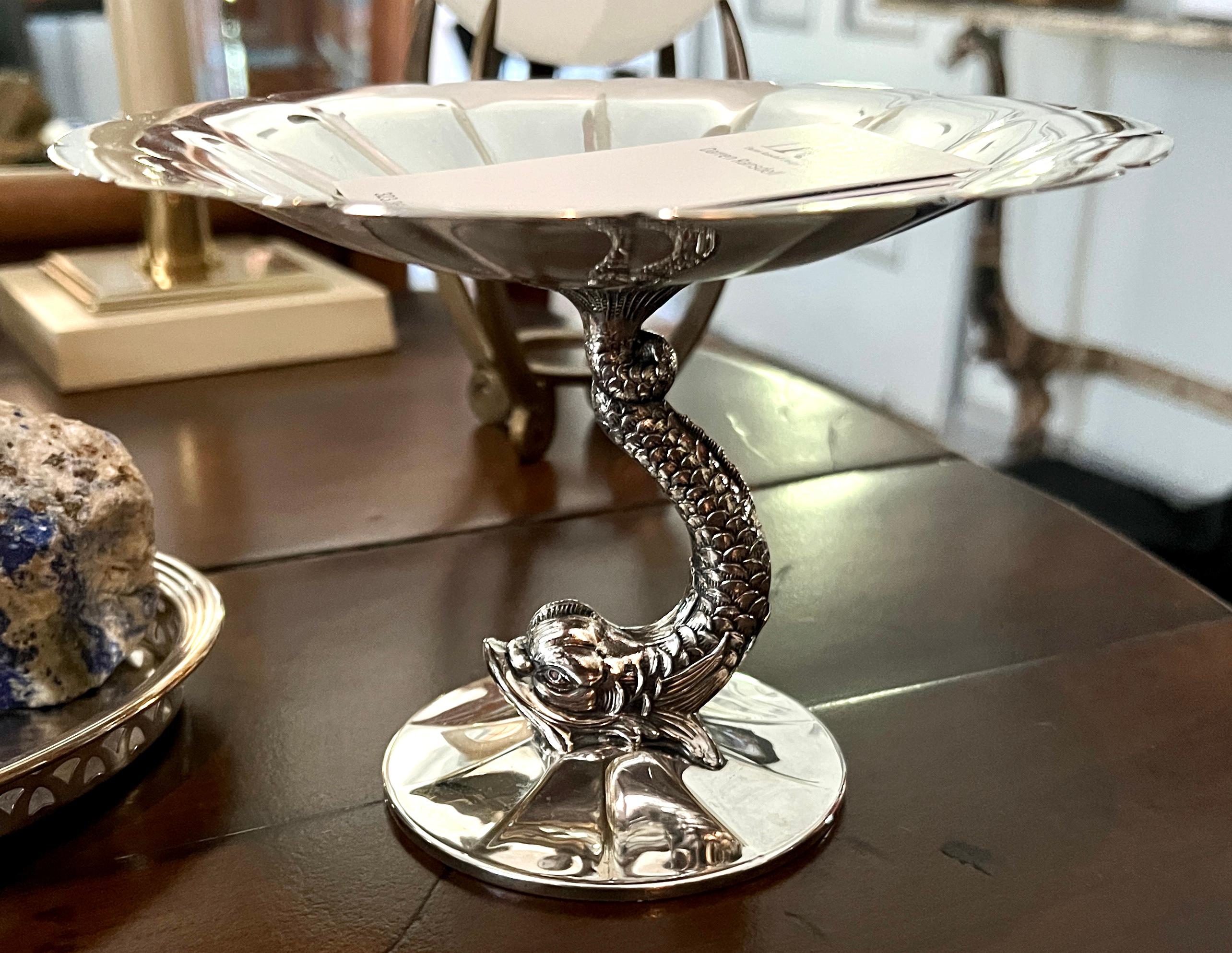 Silver Plate Dolphin Pedestal Bowl with Fluted Top For Sale 6