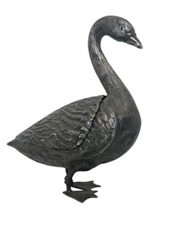 Silver Plate Duck Table Statue Sculpture for Side Dishes Antique European