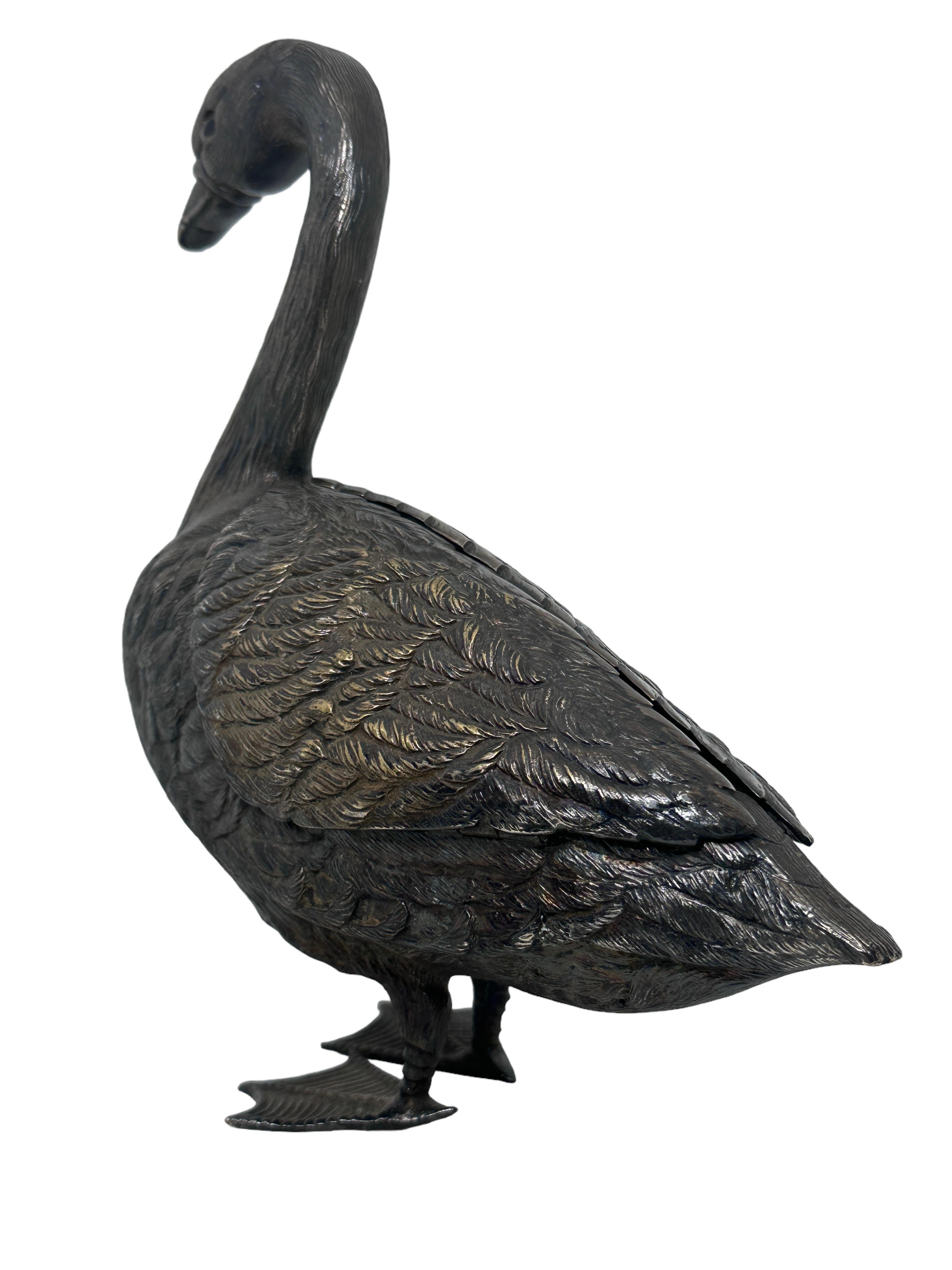 Romantic Silver Plate Duck Table Statue Sculpture for Side Dishes Antique European For Sale