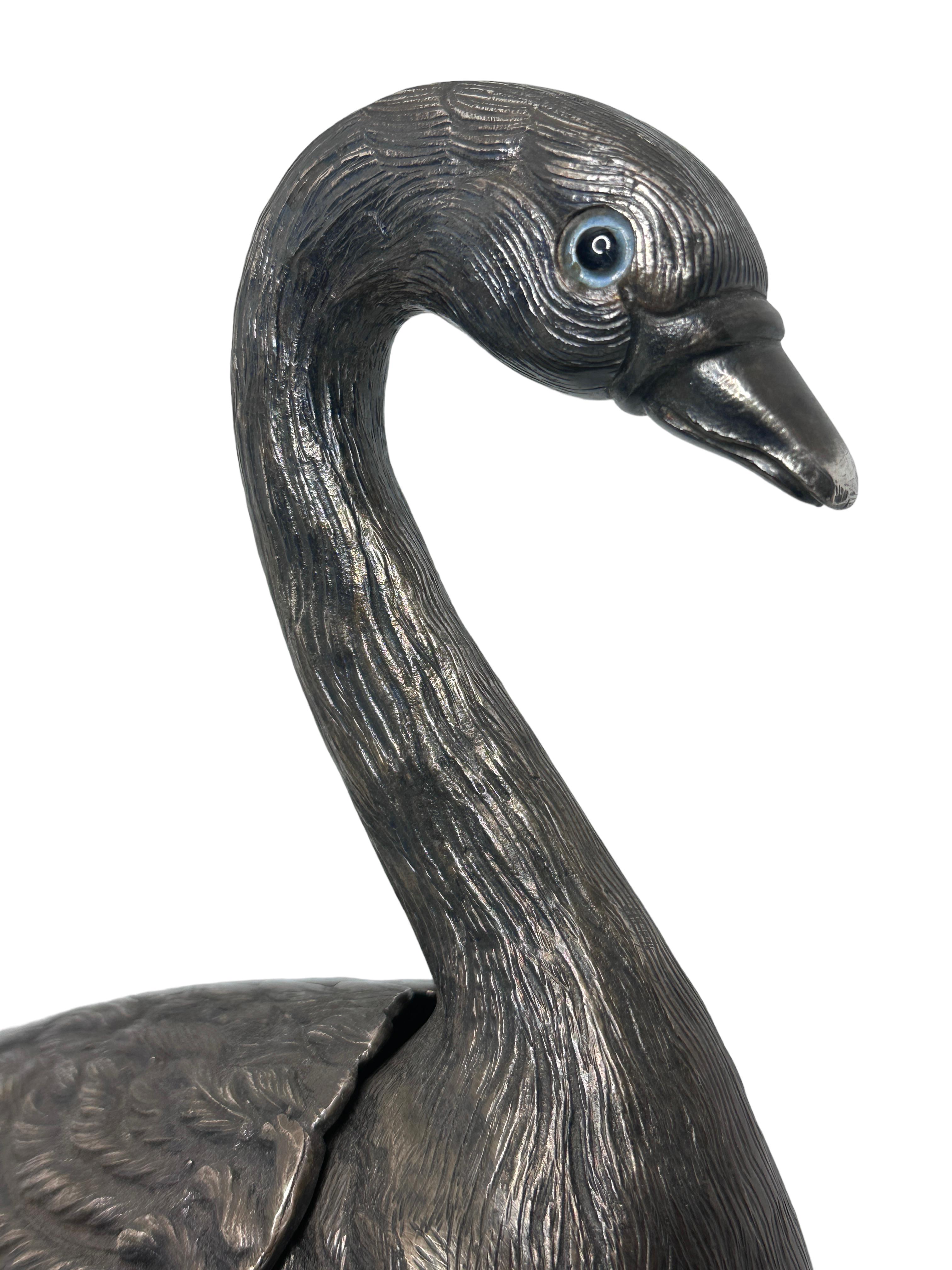 Silver Plate Duck Table Statue Sculpture for Side Dishes Antique European In Good Condition For Sale In Nuernberg, DE
