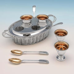 Victorian Novelty Wicker Basket Silver Plate Egg Cruet by Elkington in 1849