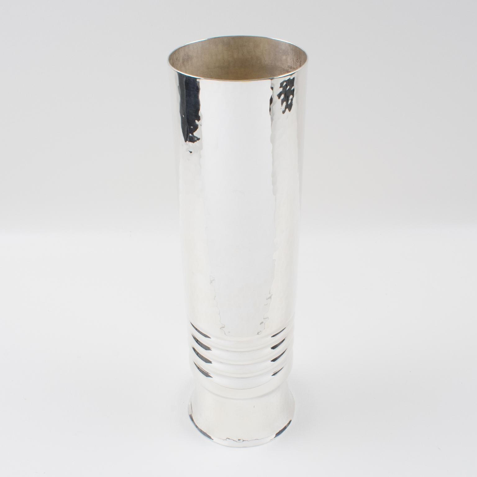 Silver Plate Embossed Tall Tumbler Vase, Italy 1980s For Sale 3