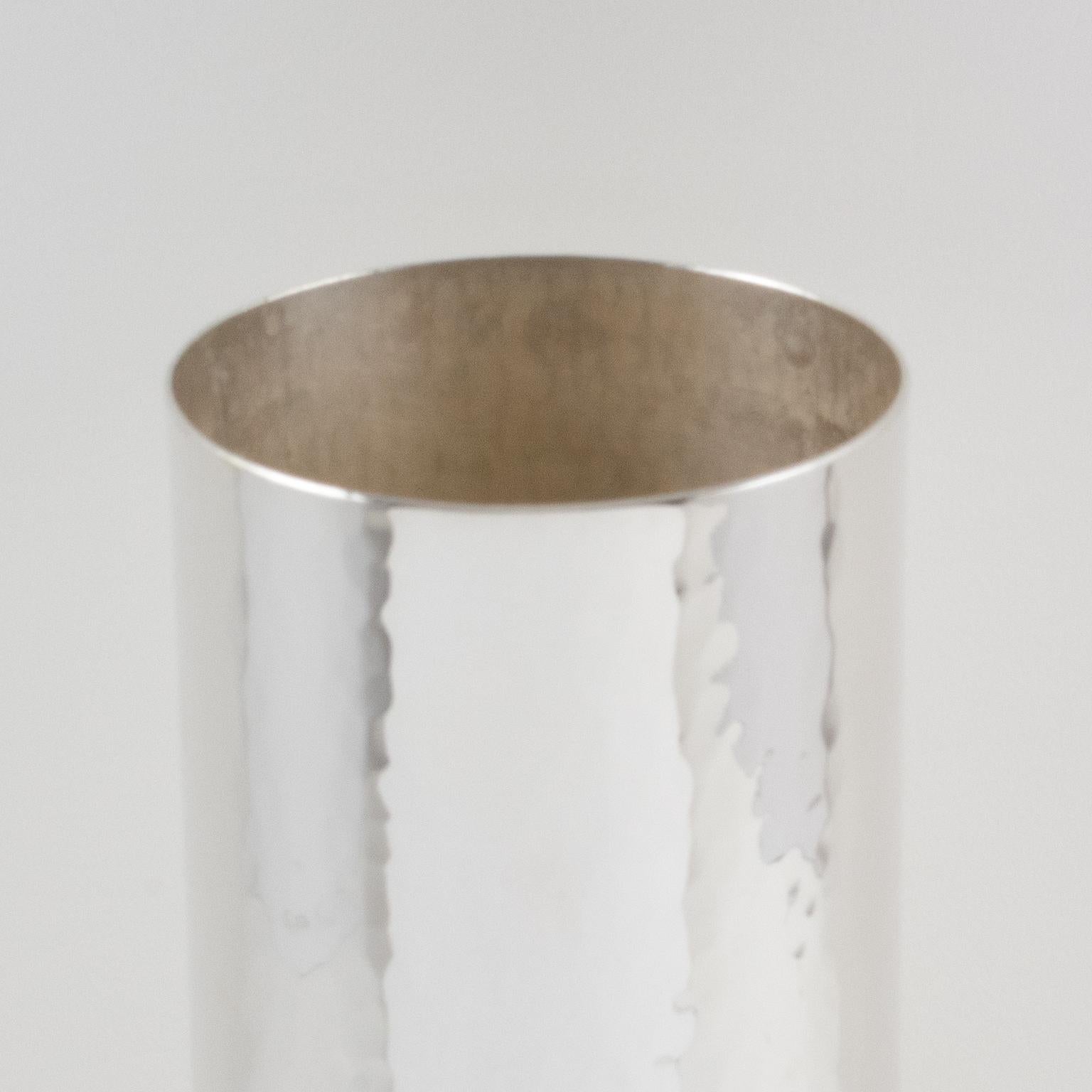 Late 20th Century Silver Plate Embossed Tall Tumbler Vase, Italy 1980s For Sale