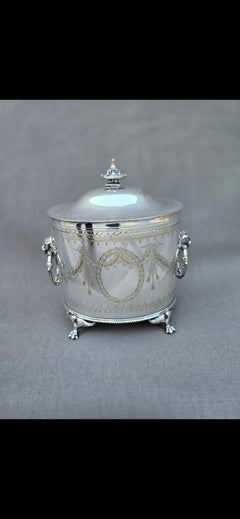 Silver Plate English Tea Caddy with Lion and Ring Handles